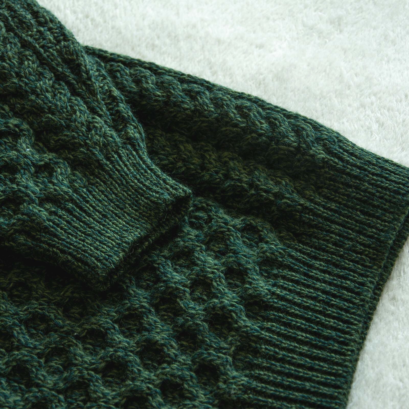 Men's Merino Wool Aran Crew Neck Green Jumper - Image 8