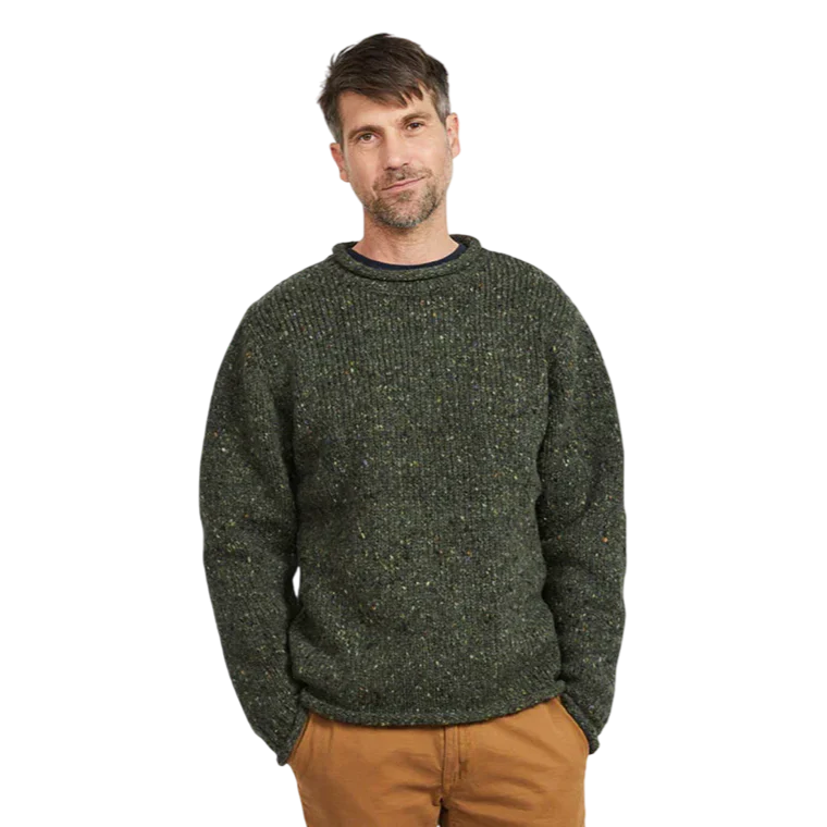Men's Roll Neck Fisherman Woollen Green Jumper
