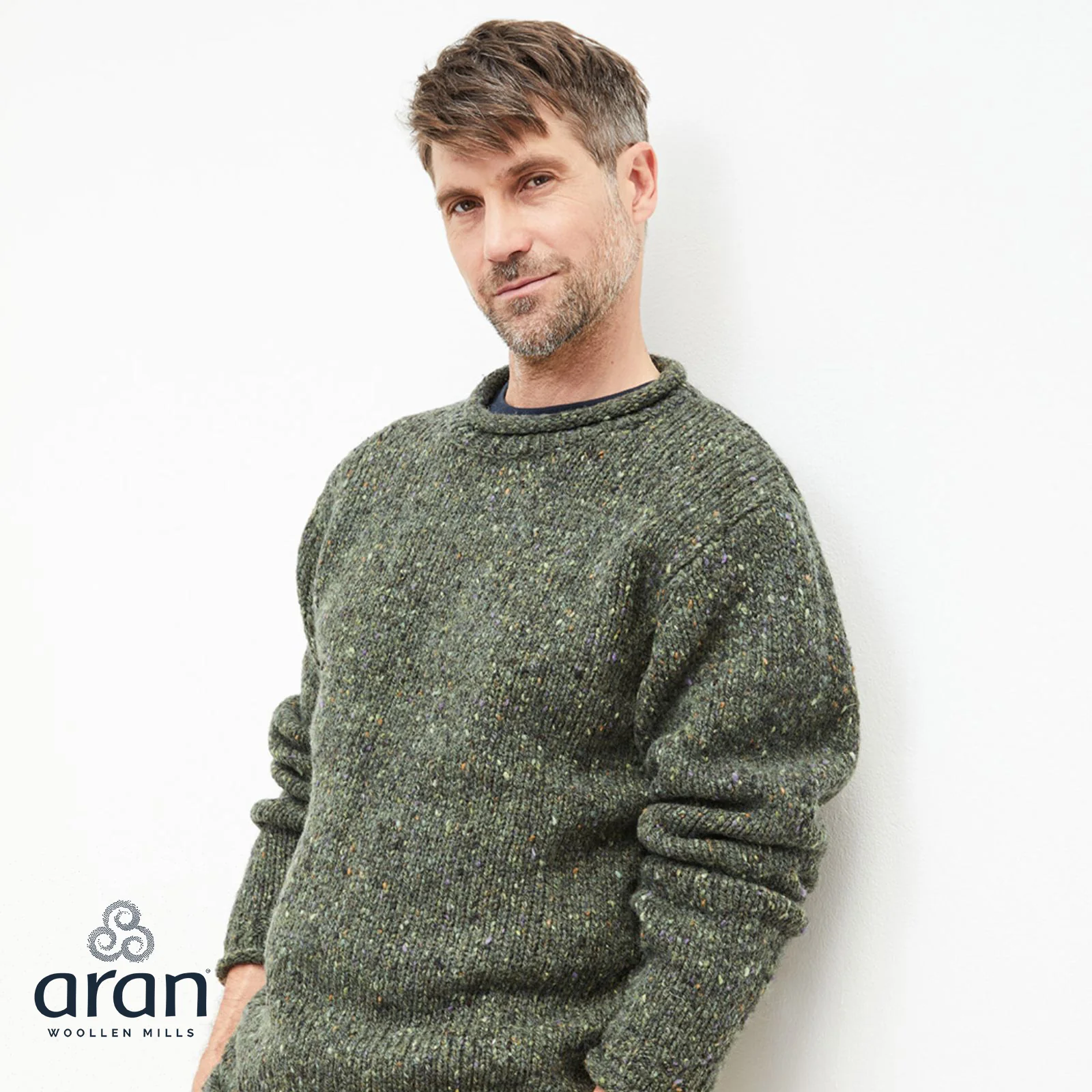 Men's Roll Neck Fisherman Woollen Green Jumper - Image 2