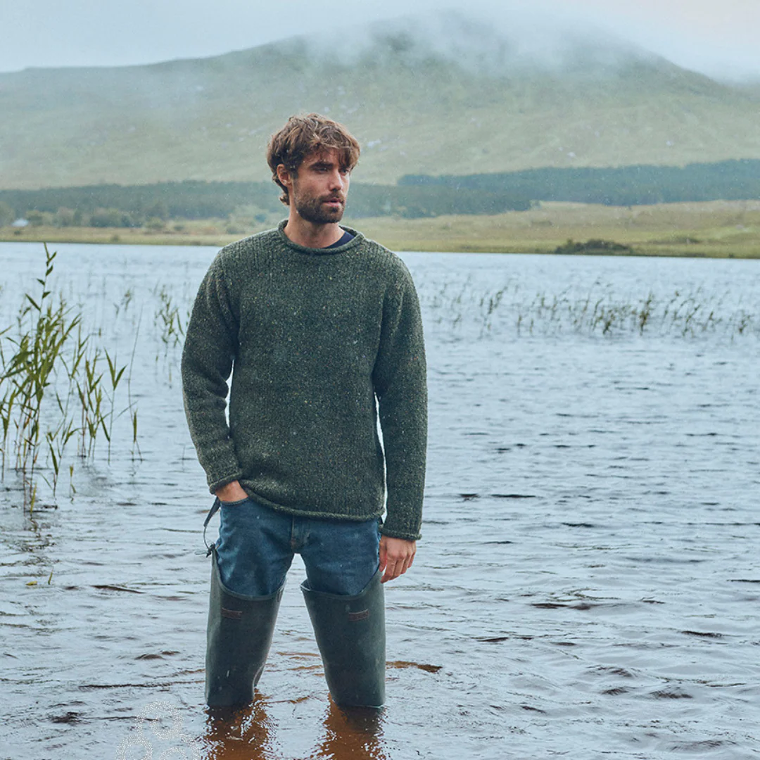 Men's Roll Neck Fisherman Woollen Green Jumper - Image 3