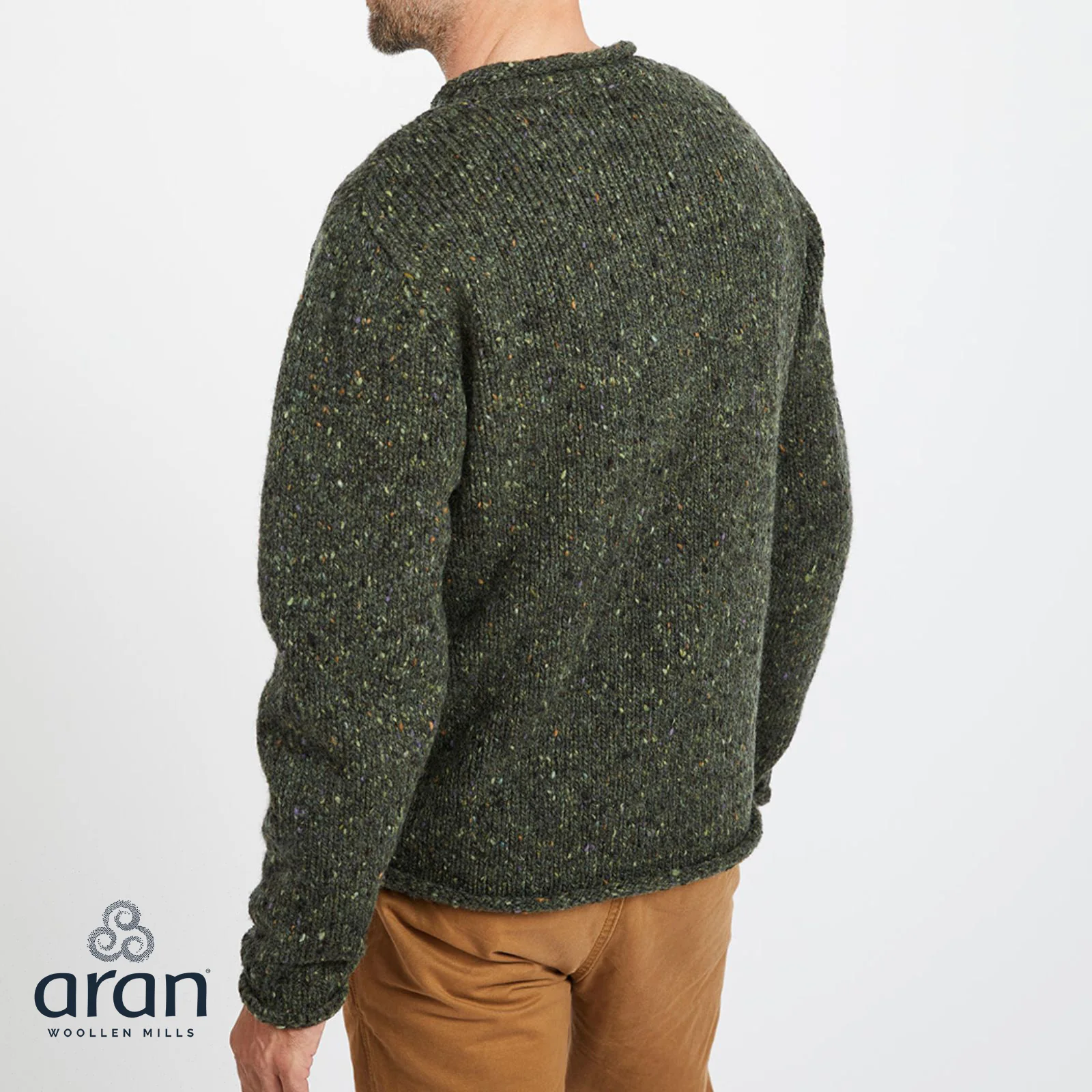 Men's Roll Neck Fisherman Woollen Green Jumper - Image 5