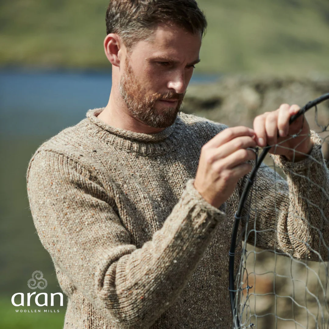 Men's Roll Neck Fisherman's Woollen Oatmeal Jumper - Image 3