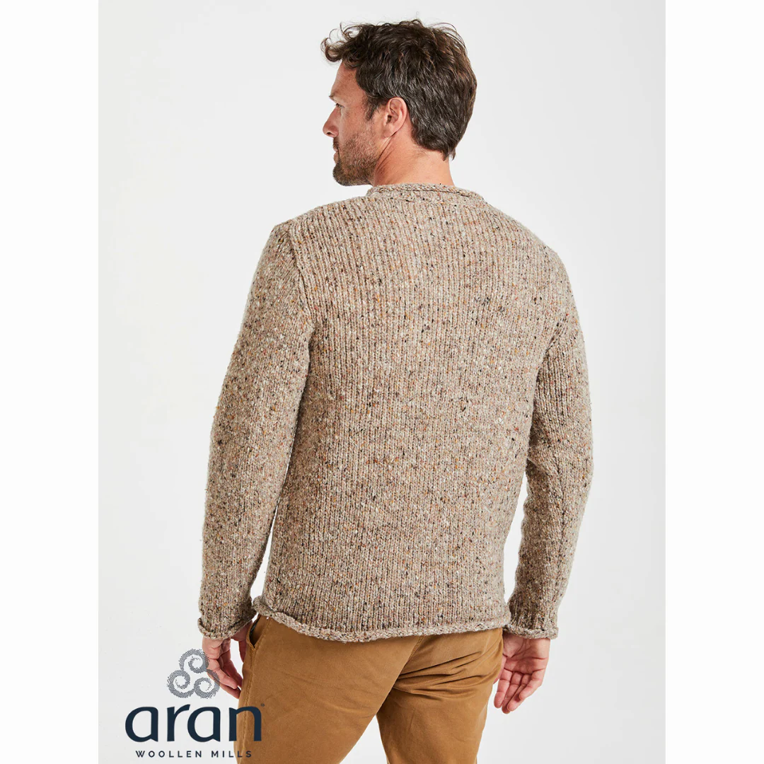 Men's Roll Neck Fisherman's Woollen Oatmeal Jumper - Image 4