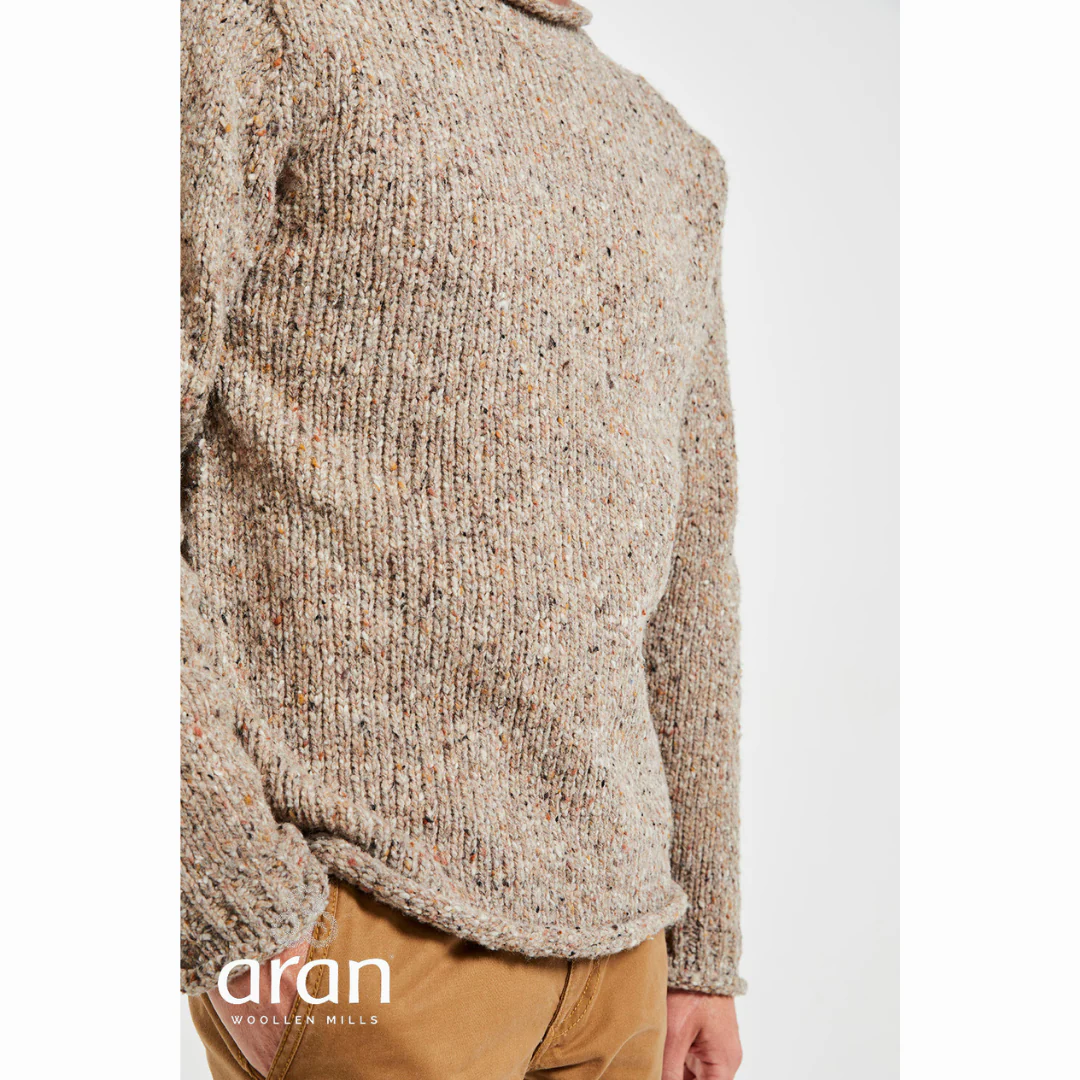 Men's Roll Neck Fisherman's Woollen Oatmeal Jumper - Image 5