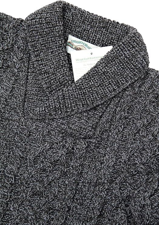 Men's Shawl Collar Aran Charcoal Jumper - Image 4