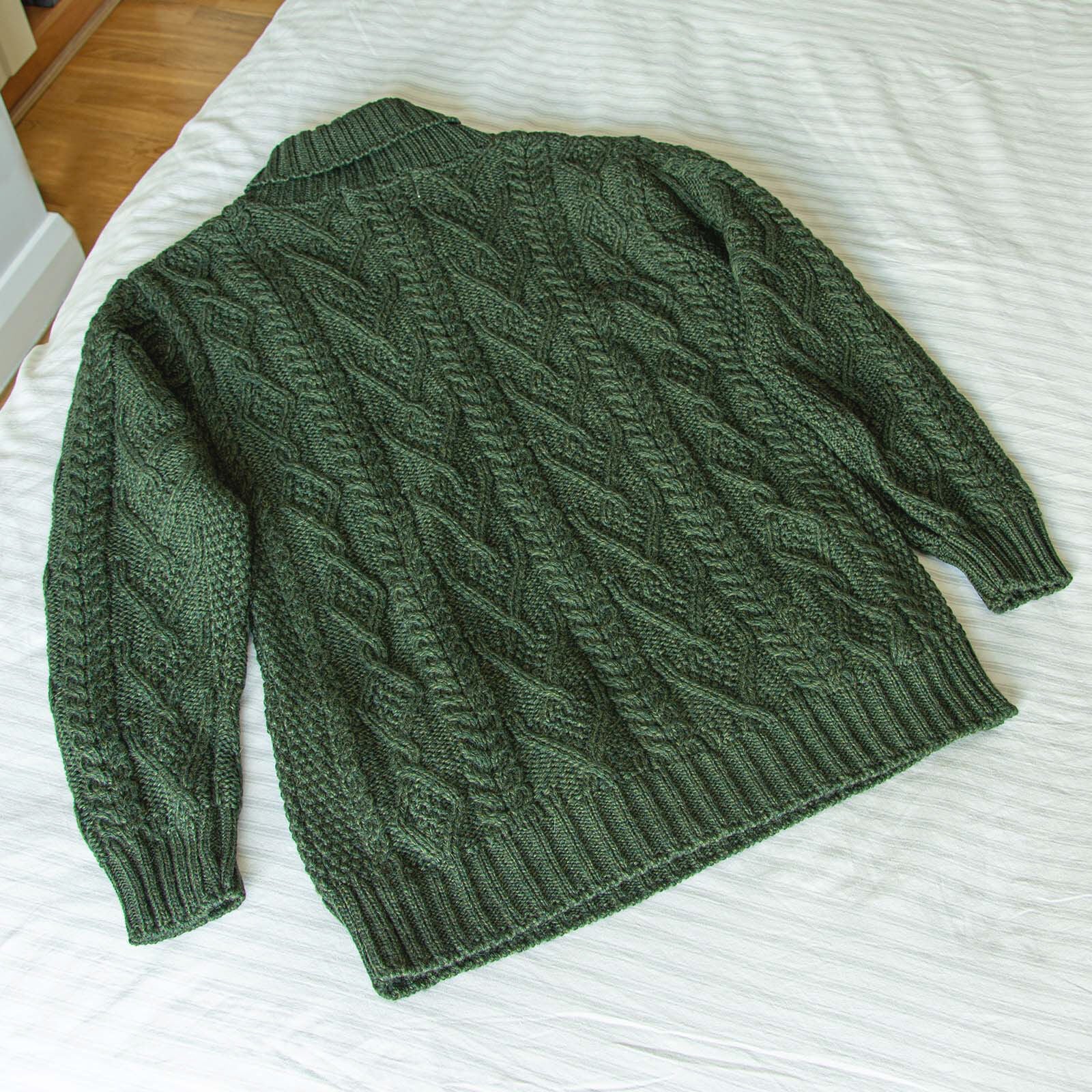 Men's Shawl Collar Aran Green Jumper - Image 8