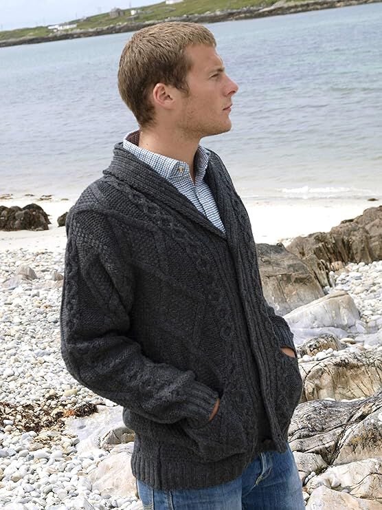 Men's Shawl Collar Grandfather Charcoal Cardigan - Image 4