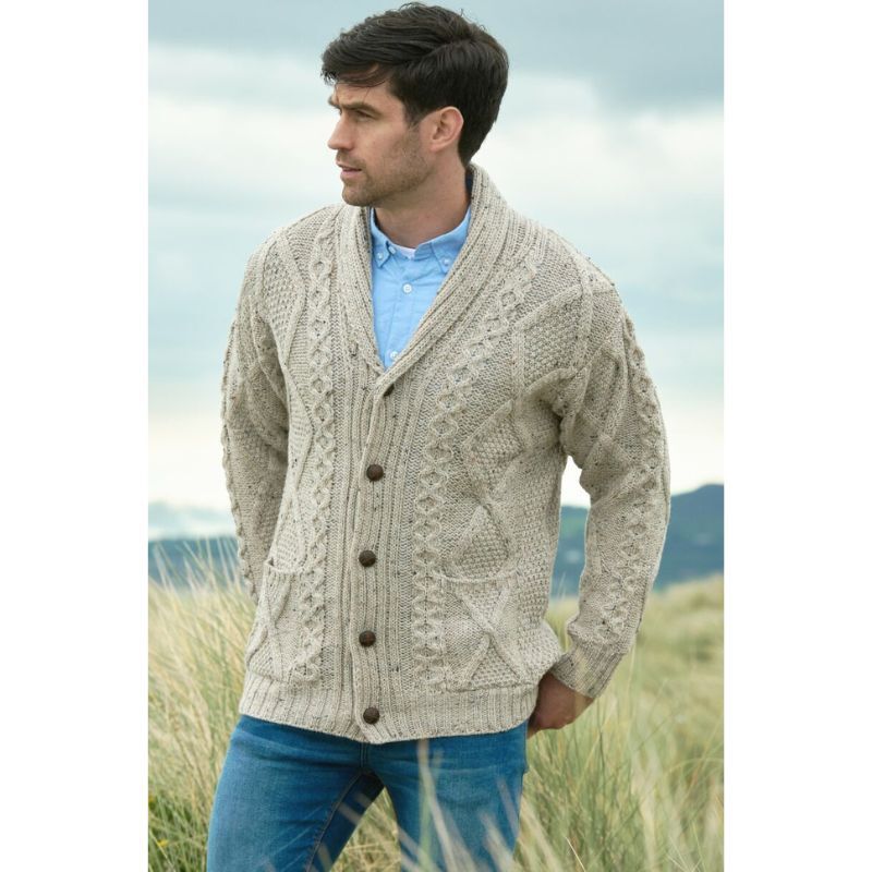 Men's Shawl Collar Grandfather Oatmeal Cardigan - Image 3