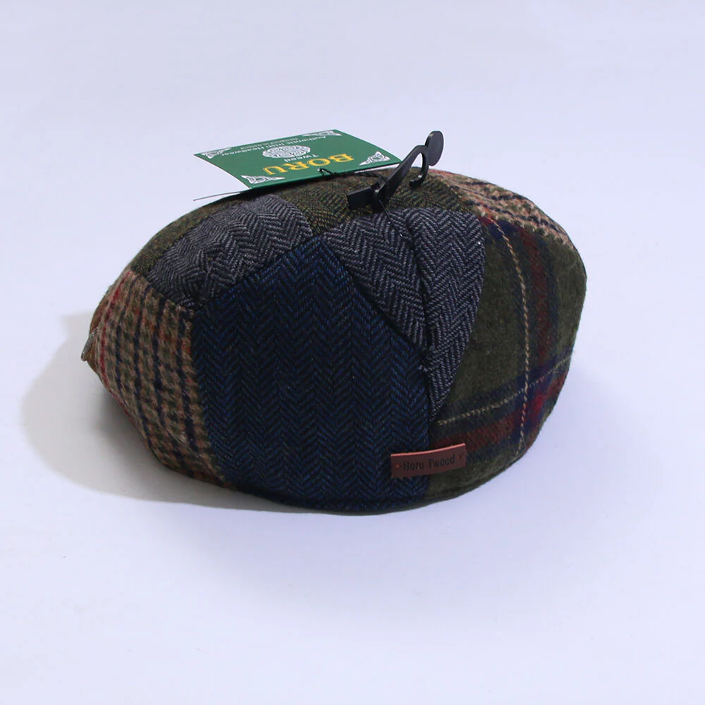 Mens Tweed Hat Countryman Patchwork Navy - Image 4