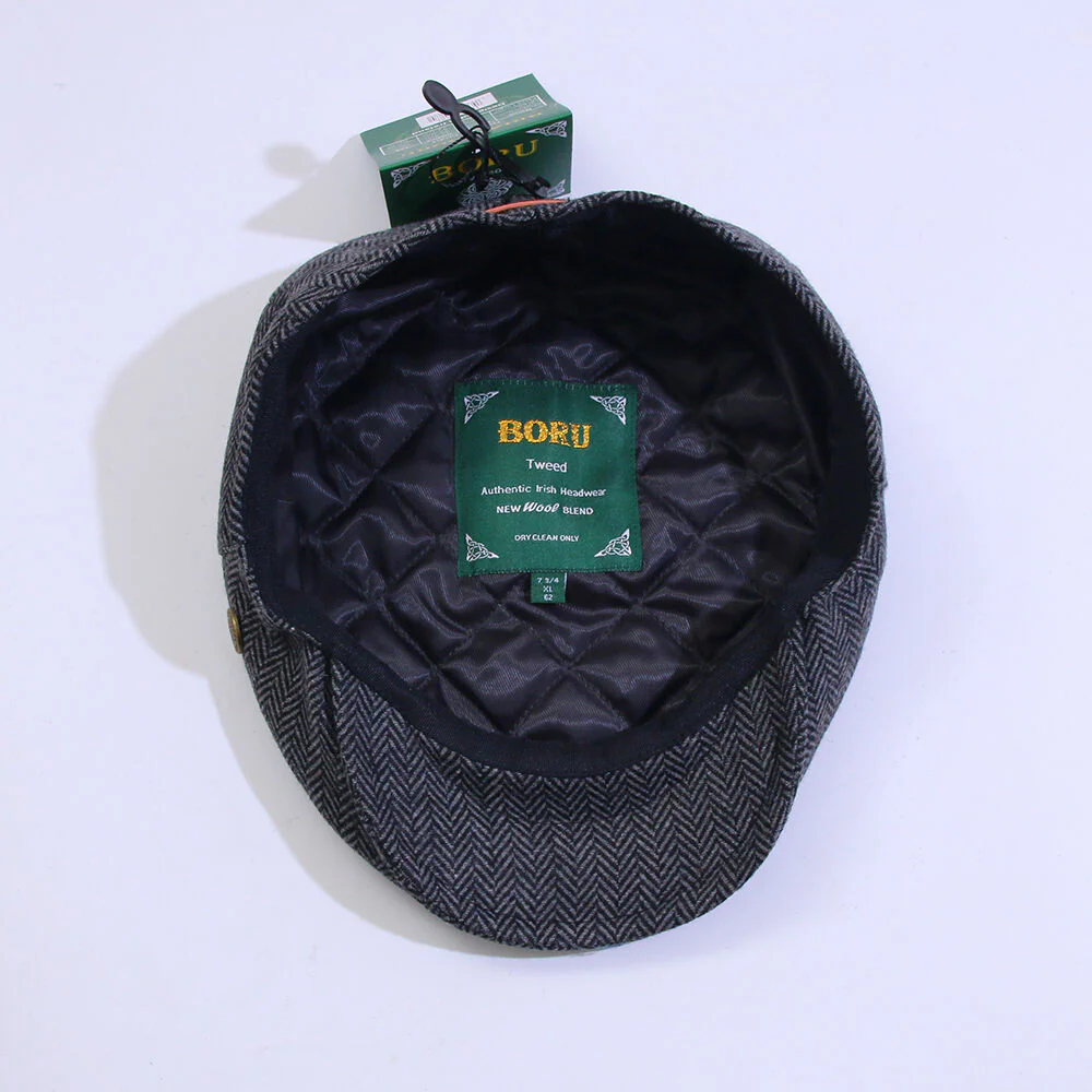 Mens Tweed Hat Herringbone Grey - Image 4