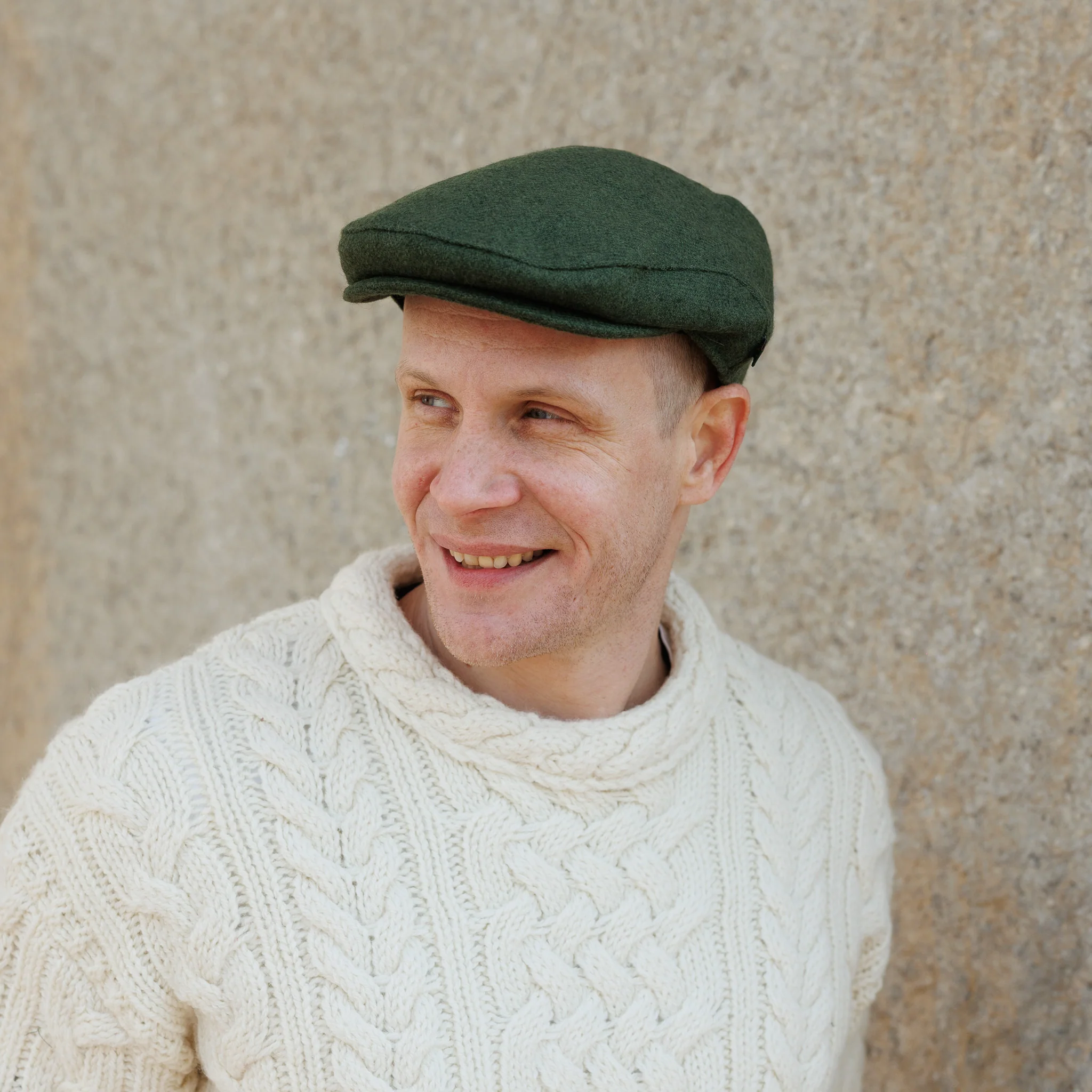 Mens Tweed Herringbone Green Flat Cap