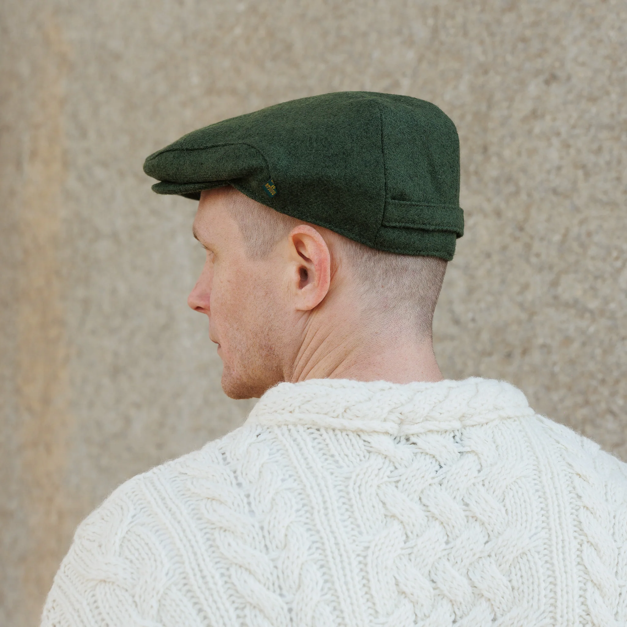 Mens Tweed Herringbone Green Flat Cap - Image 3