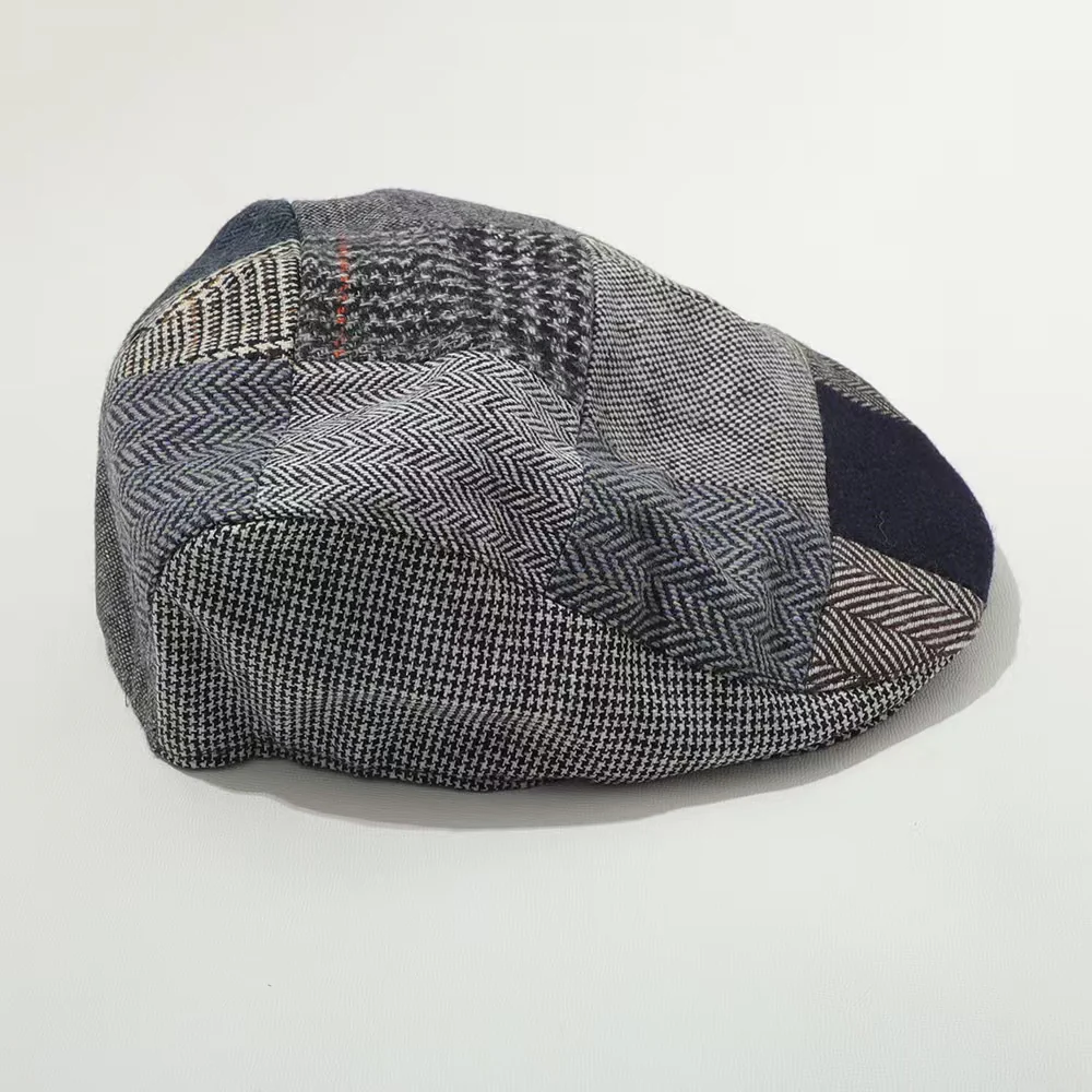 Mens Tweed Patchwork Grey Flat Cap - Image 3