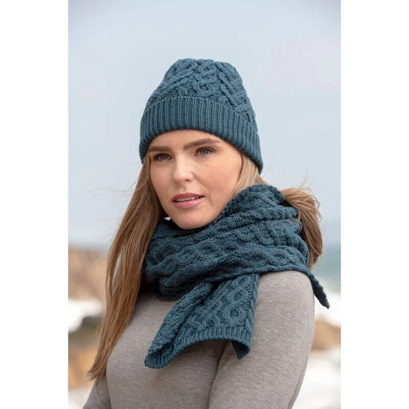 Merino Wool Heart Designed Scarf Teal Blue - Image 2