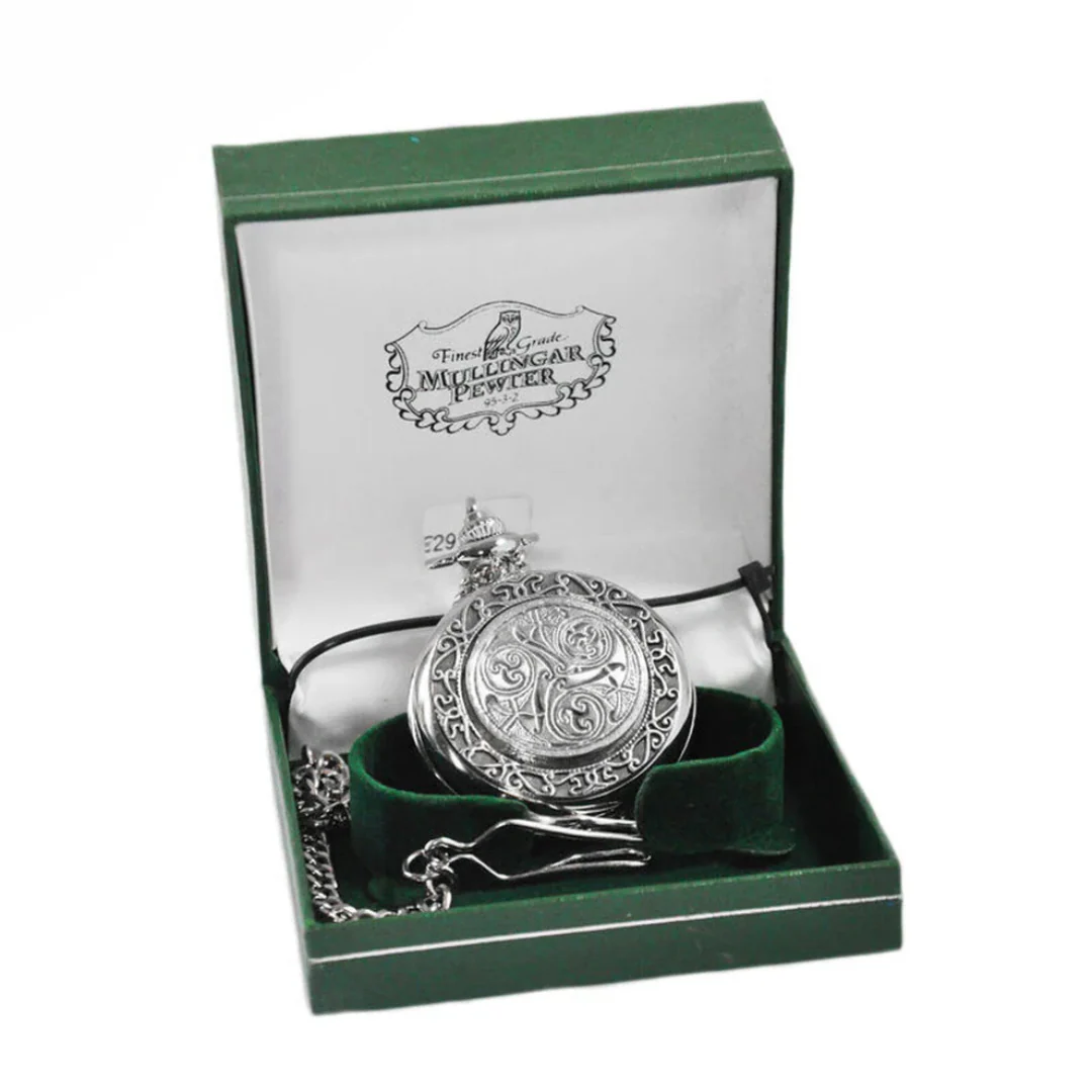 Mullingar Pewter Pocket Watch With Celtic Spiral Design & Border