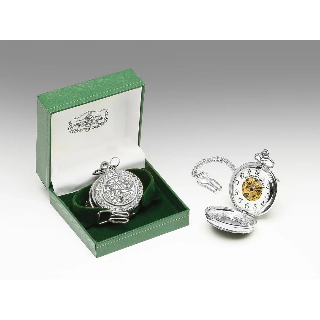 Mullingar Pewter Pocket Watch With Celtic Spiral Design & Border - Image 2