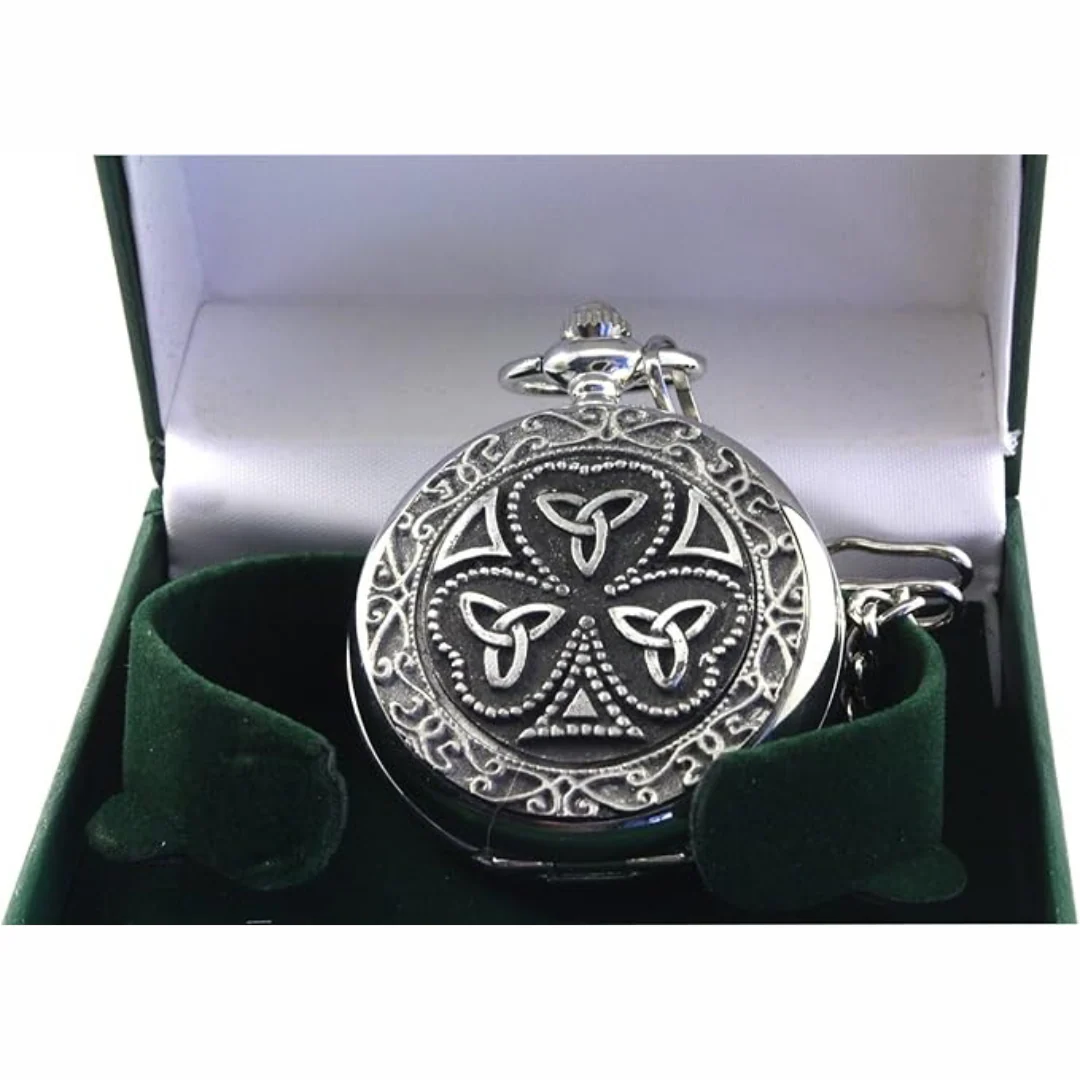 Mullingar Pewter Pocket Watch With Shamrock & Trinity Design & Celtic Border - Image 2