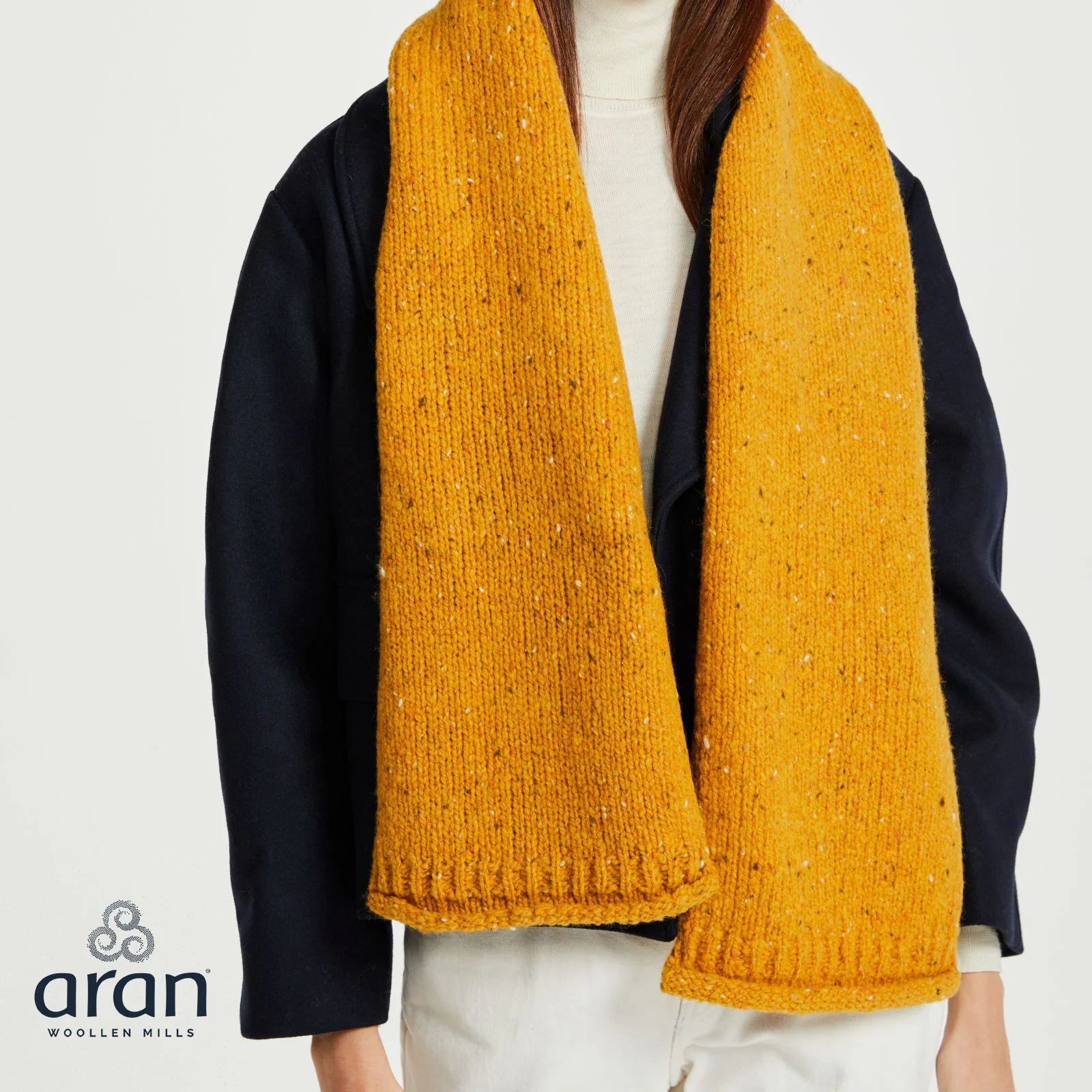 Nepped Woollen Scarf Yellow - Image 3
