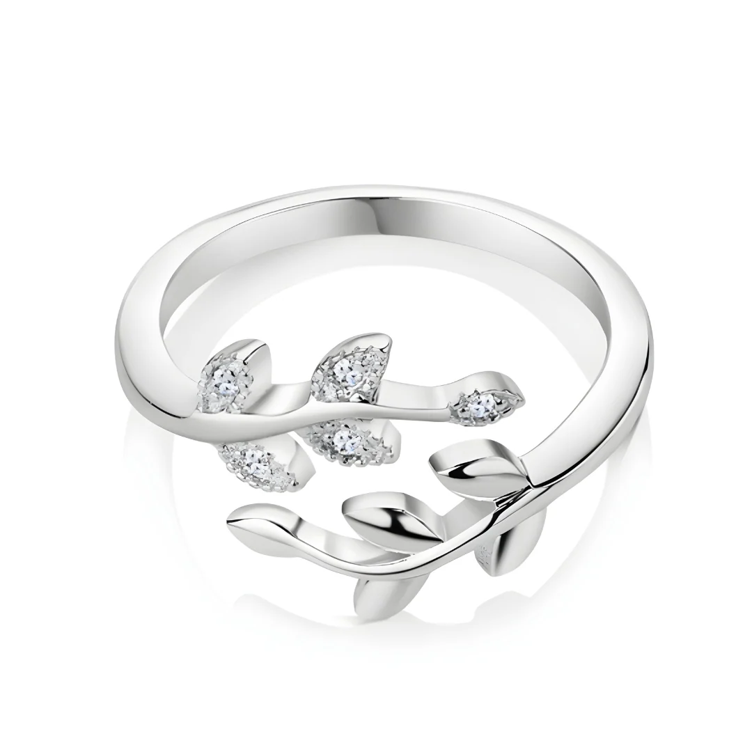 Newbridge Silverware Leaf Ring With Clear Stones