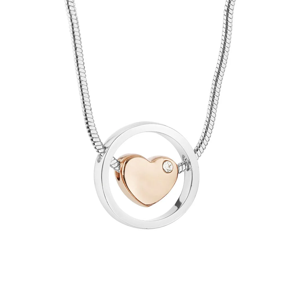 Newbridge Silverware Silver Plated Necklace With Rose Gold Plated Heart & Clear Stone