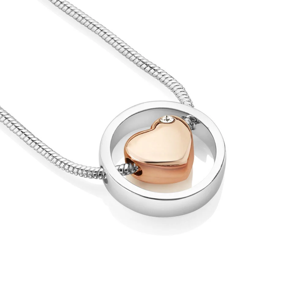 Newbridge Silverware Silver Plated Necklace With Rose Gold Plated Heart & Clear Stone - Image 3