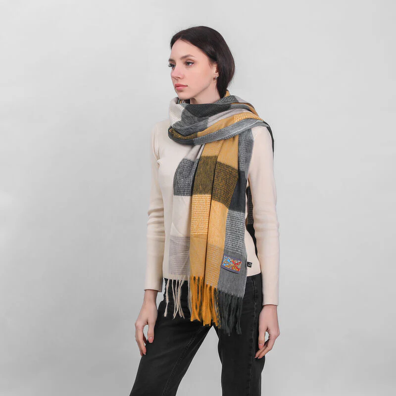 Patchwork Frailed End Scarf Grey - Image 2