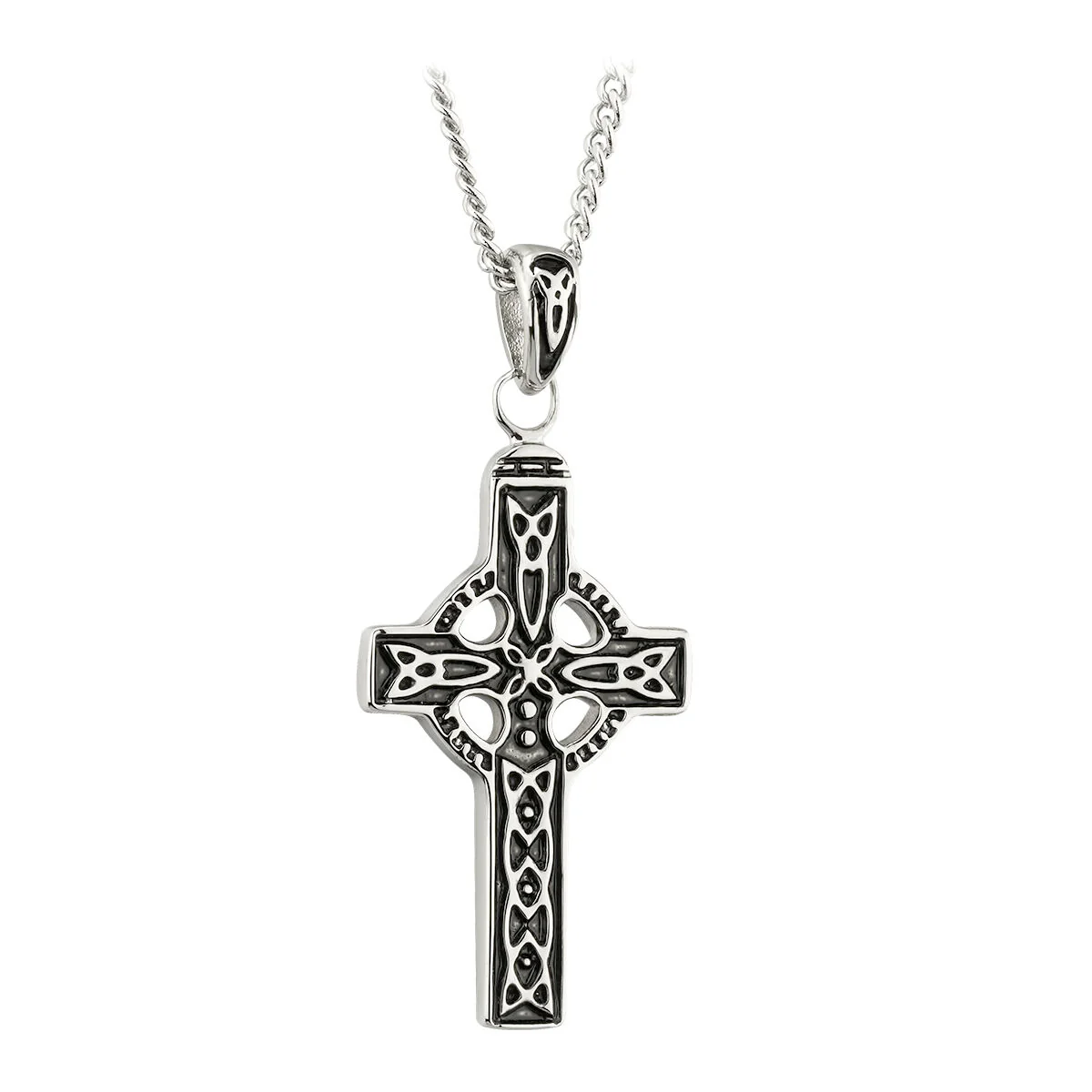 Pewter Designed Celtic Cross Designed Necklace With Trinity Knots