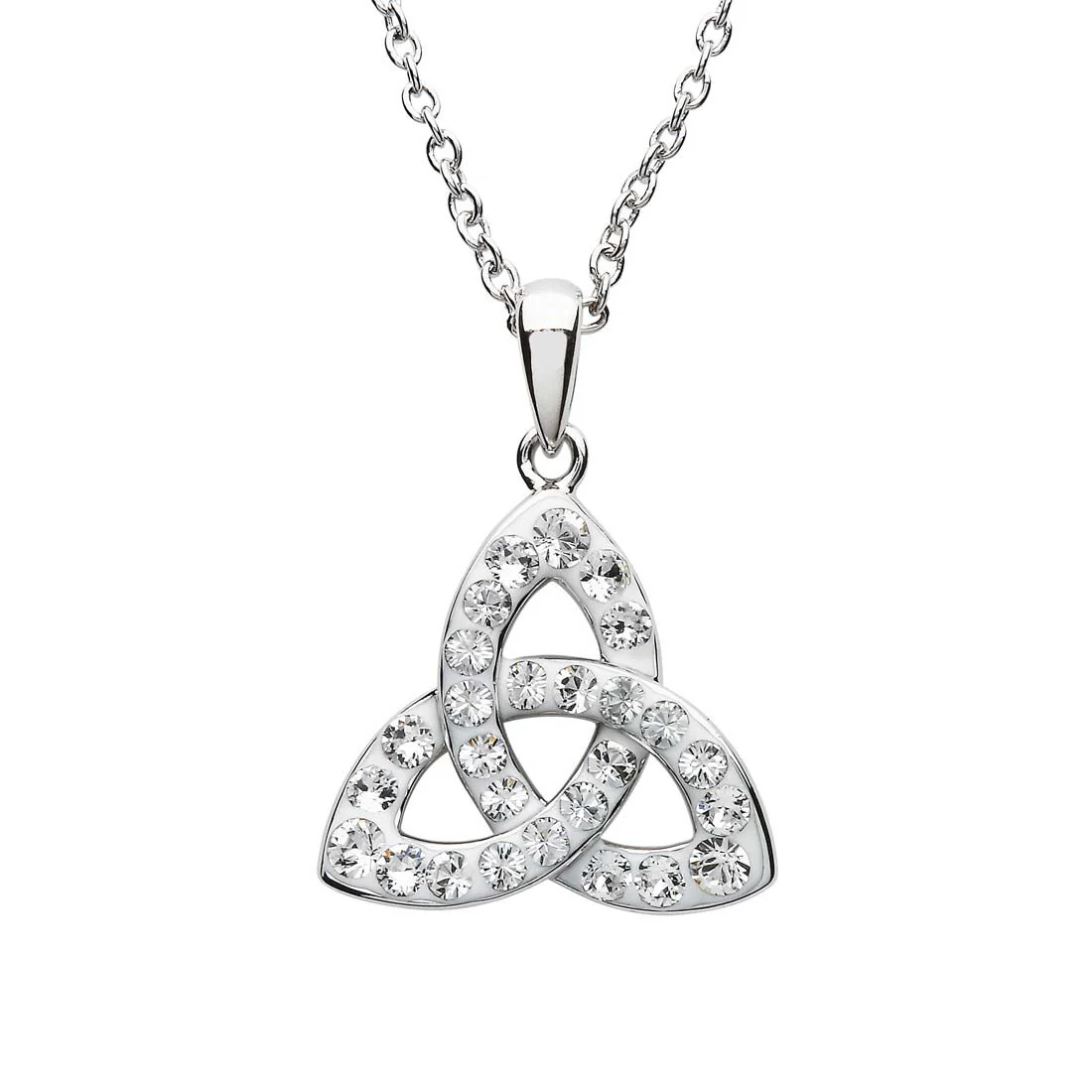 Platinum Plated Trinity Knot Necklace With Clear Crystals