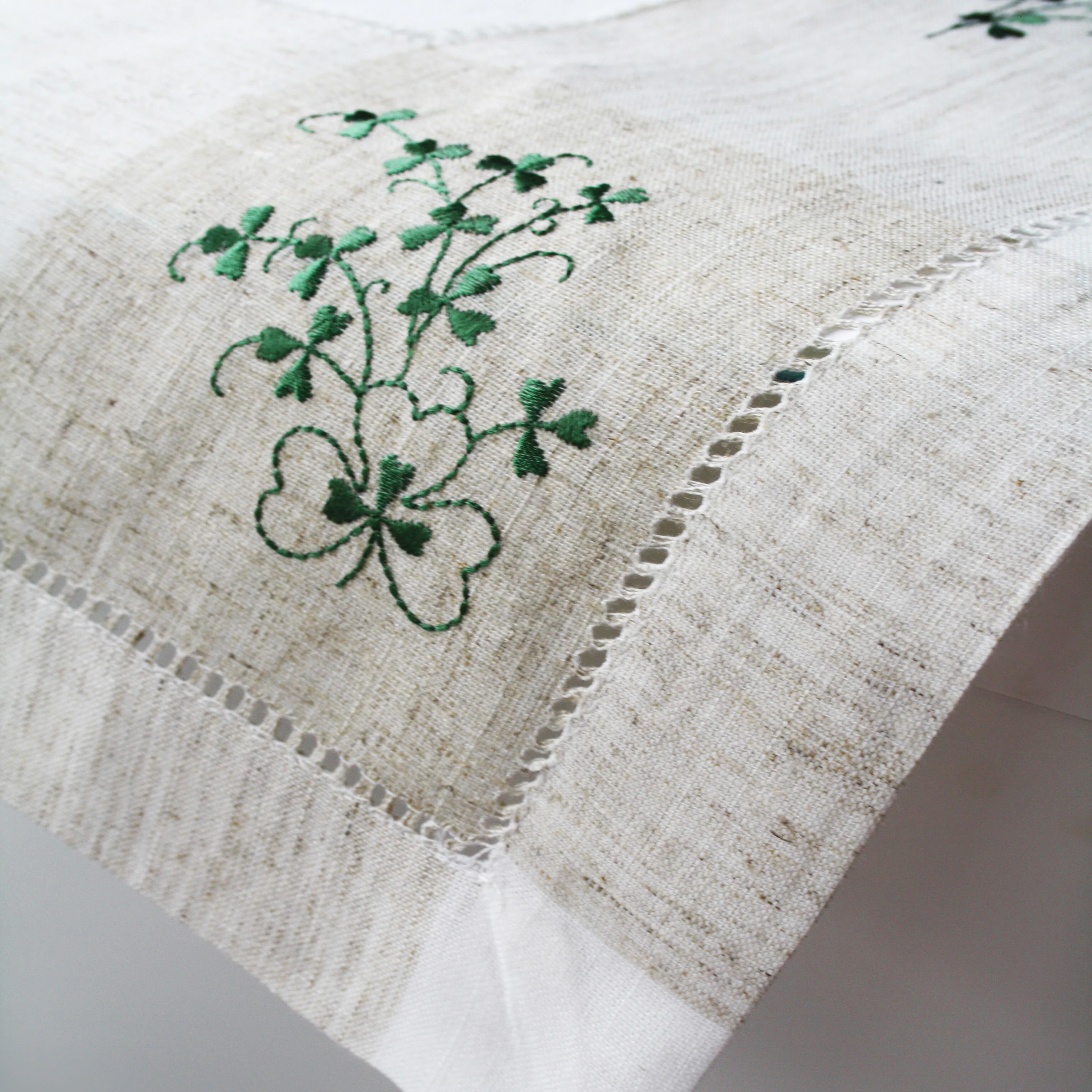 Pure Cotton Natural Tablecloth Designed With Shamrock Crochet 36” X 36” - Image 2