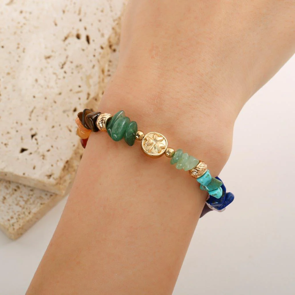Rainbow Coloured 7 Chakra Bracelet with Semi-Precious Stone Chips - Image 2