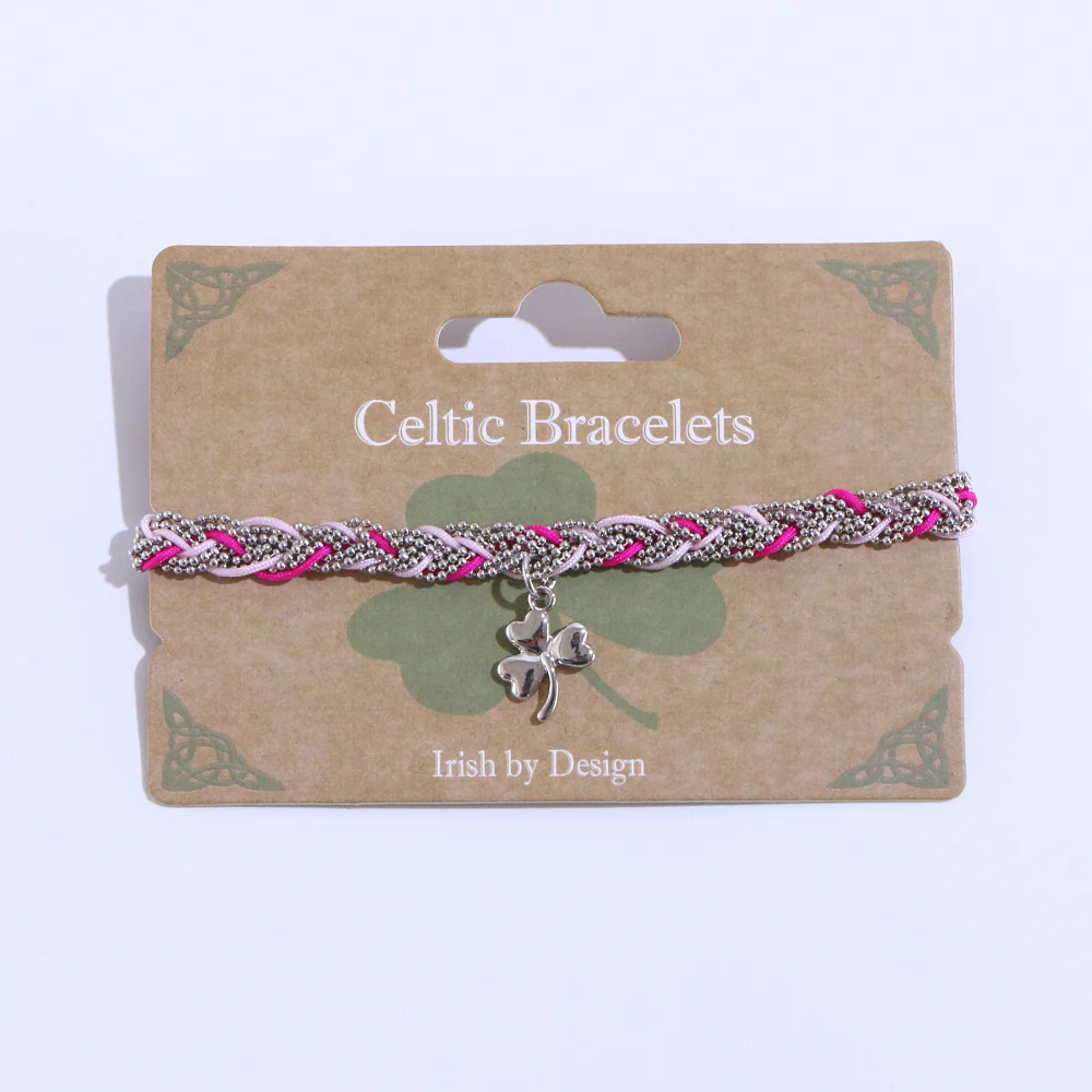 Shamrock Fabric And Mesh Plait Pink Bracelet - Image 2