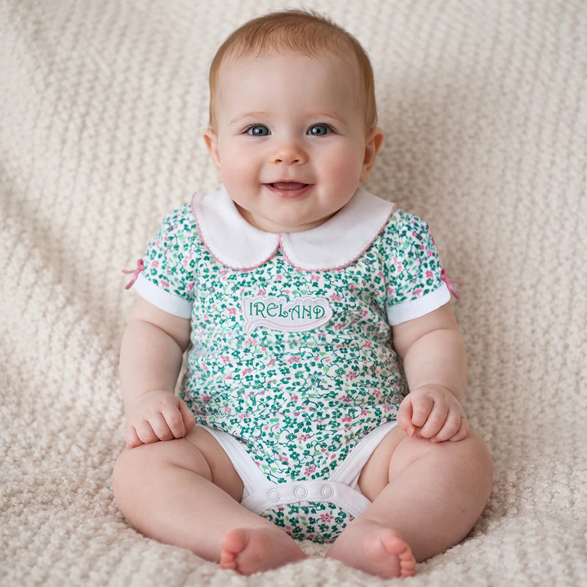 Shamrock White All Over Print Baby Vest with Collar - Image 2