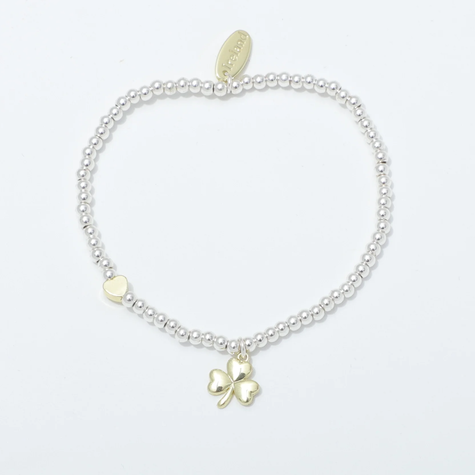 Silver Beaded Plain Shamrock Bracelet
