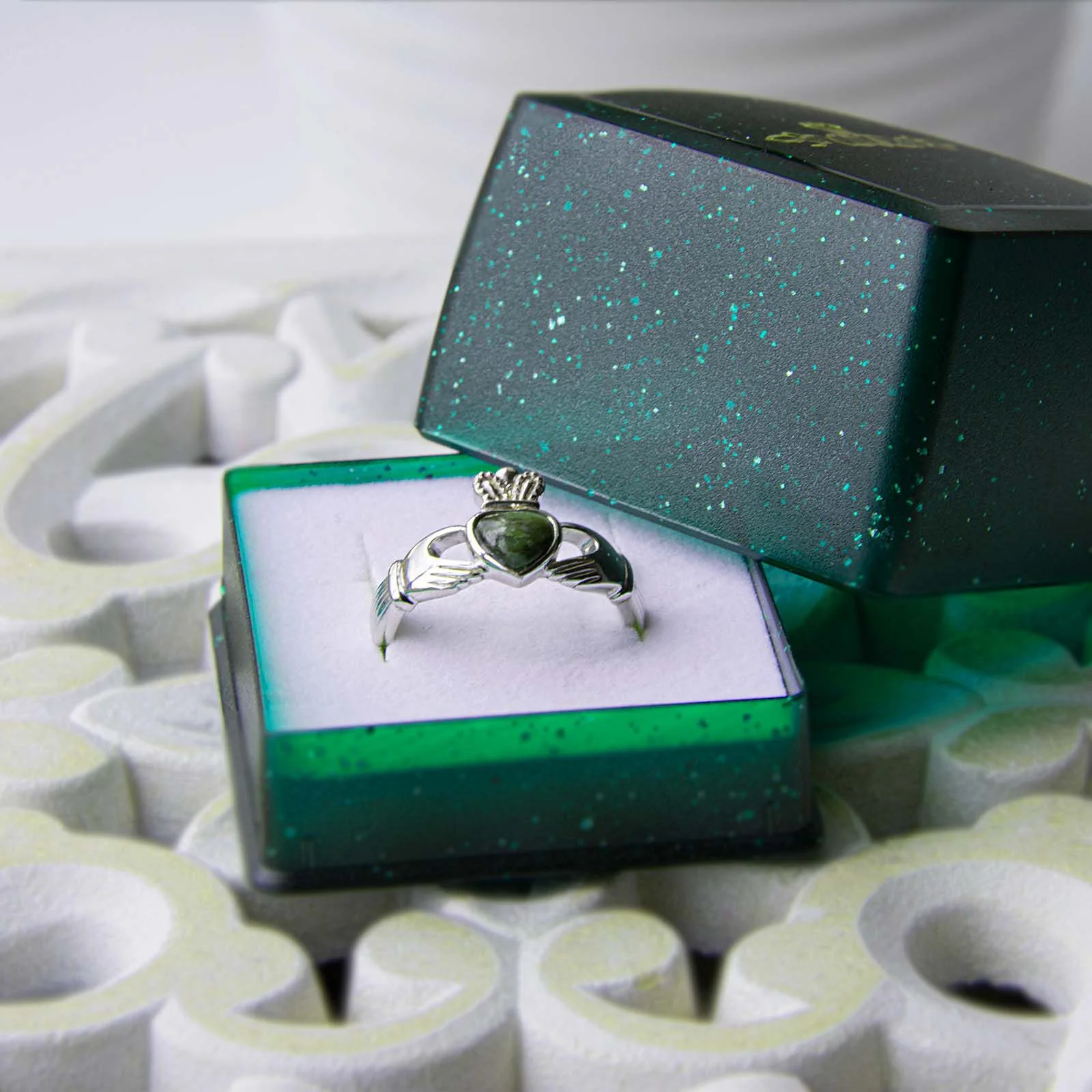 Silver Claddagh Ring Connemara Marble Women's - Image 6