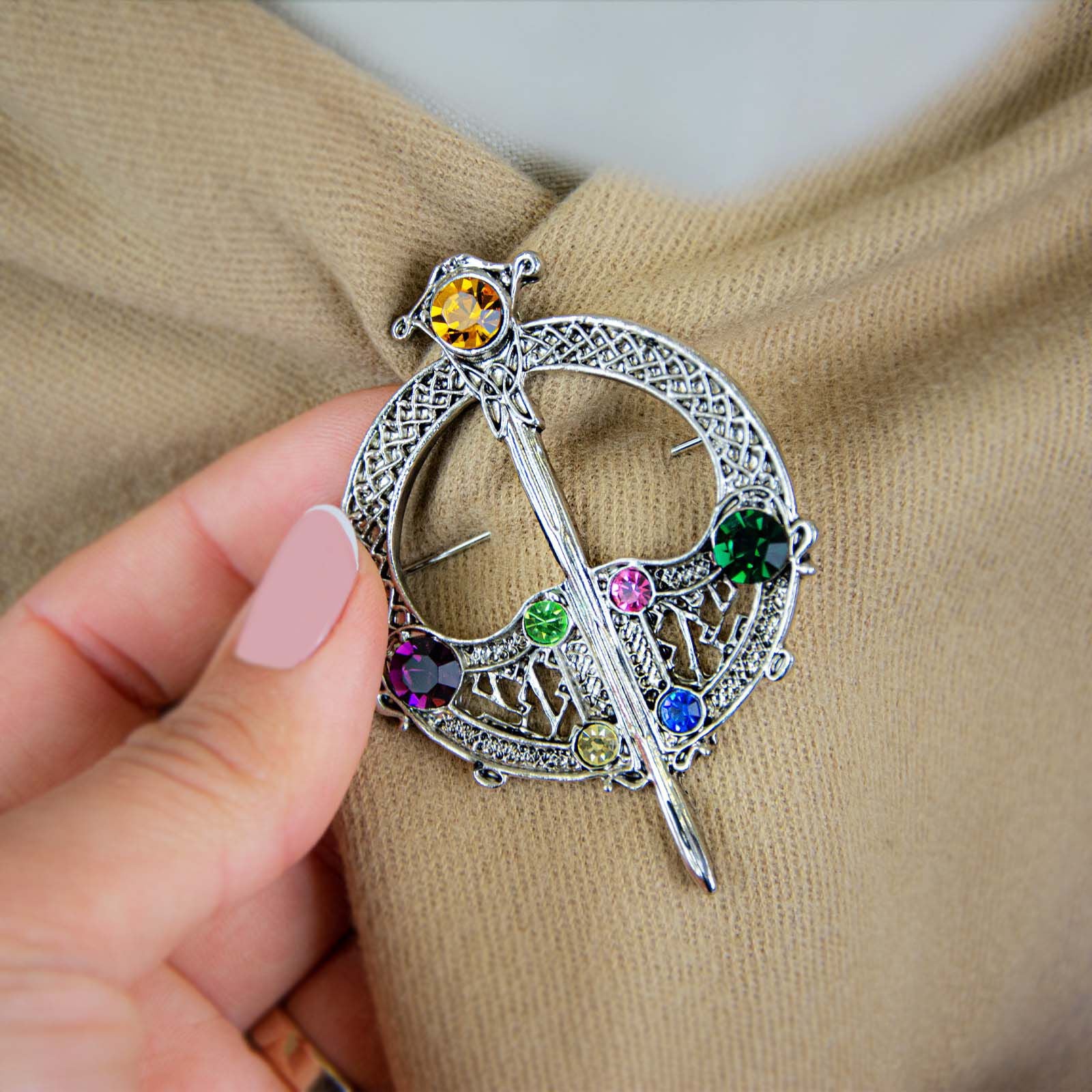 Silver Plated Full Circle Tara Brooch Withed Stones - Image 3