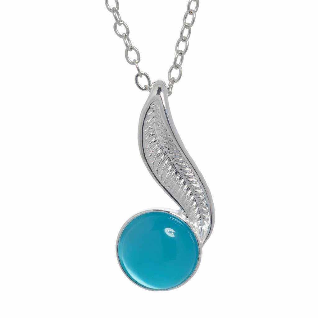 Silver Plated Leaf With Blue Enamel Necklace