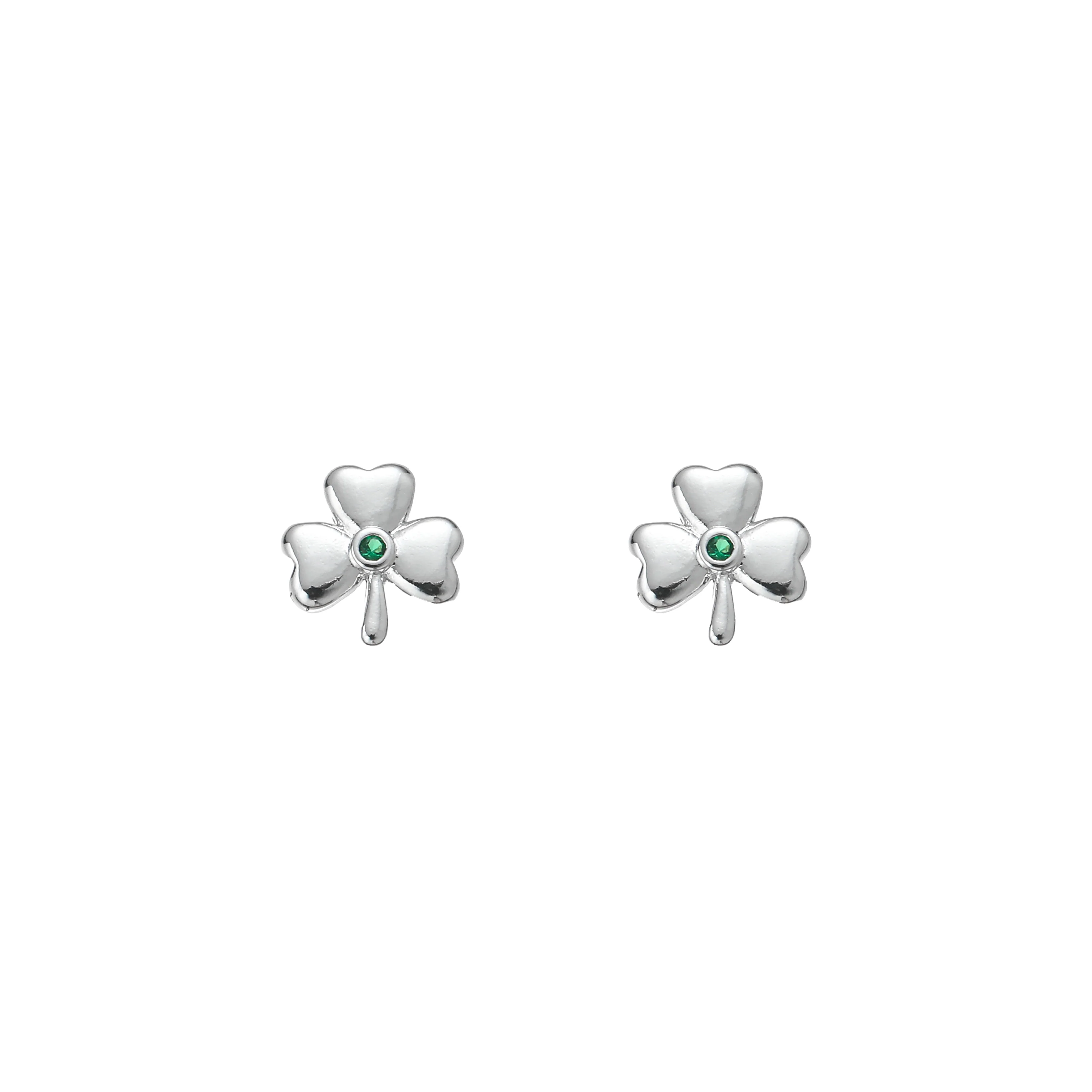 Silver Plated Shamrock Design Green Stone Earrings