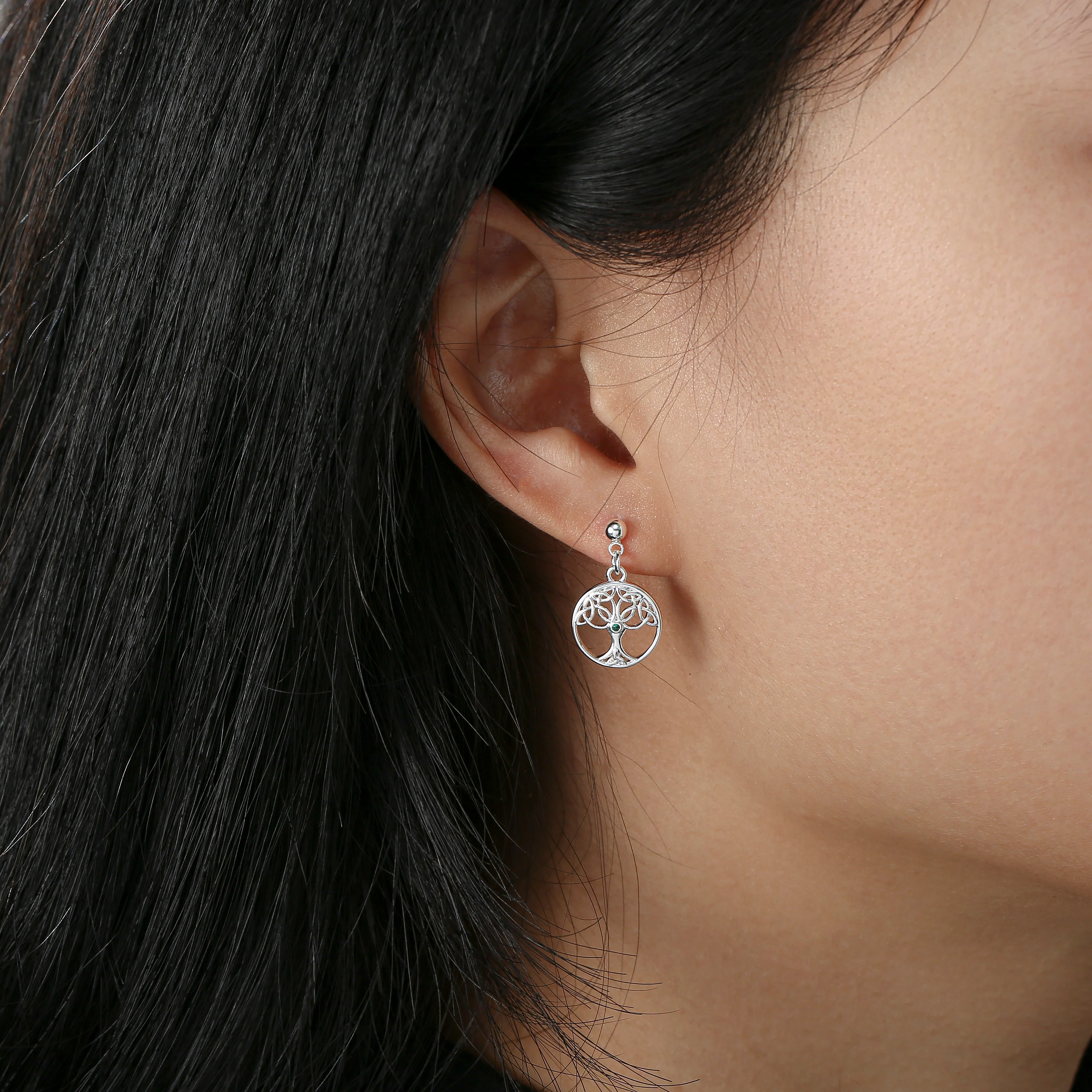 Silver Plated Trinity Tree of Life Drop Earrings - Image 2