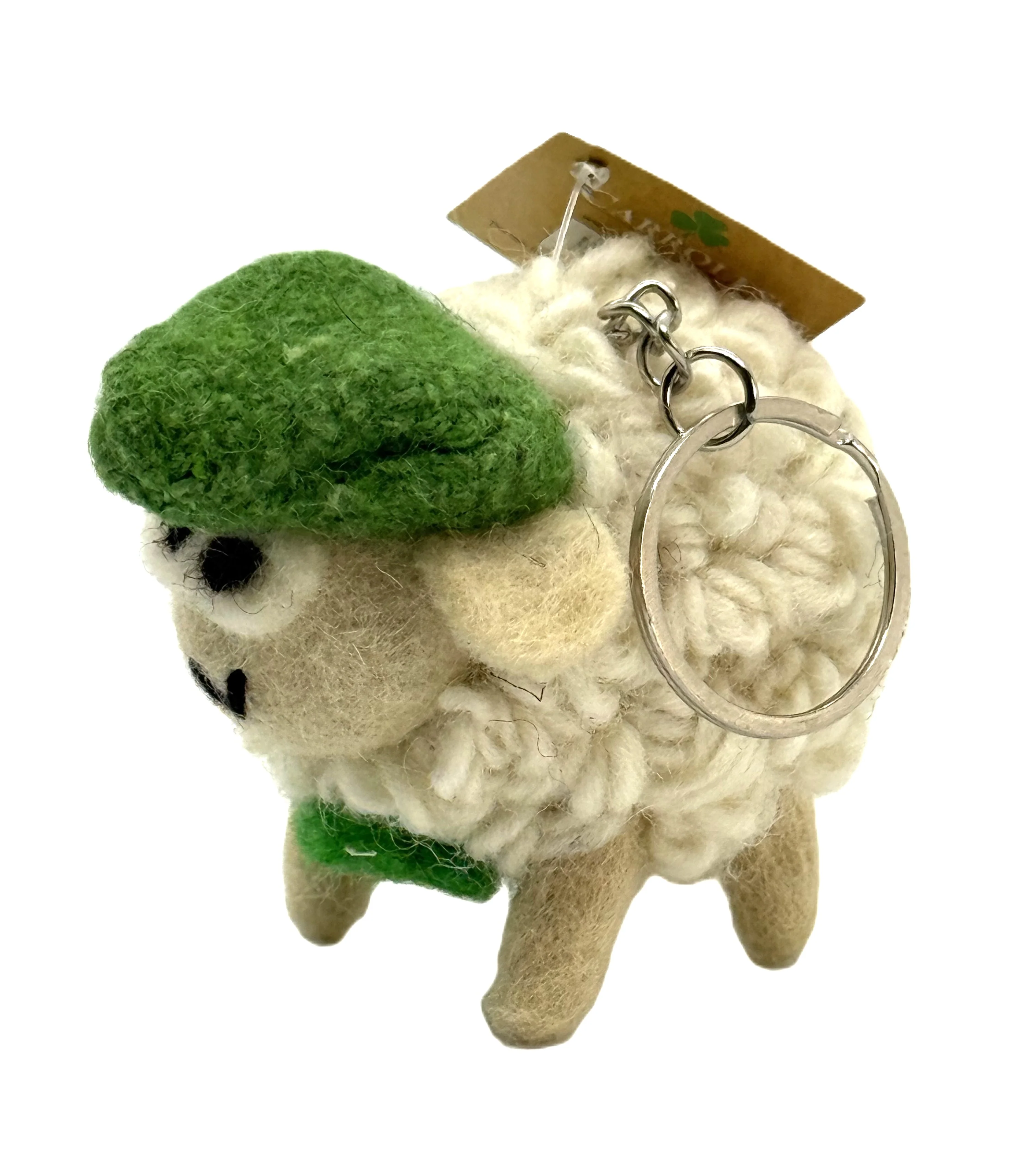 Small Sheep with Green Tweed Cap Keyring - Image 2