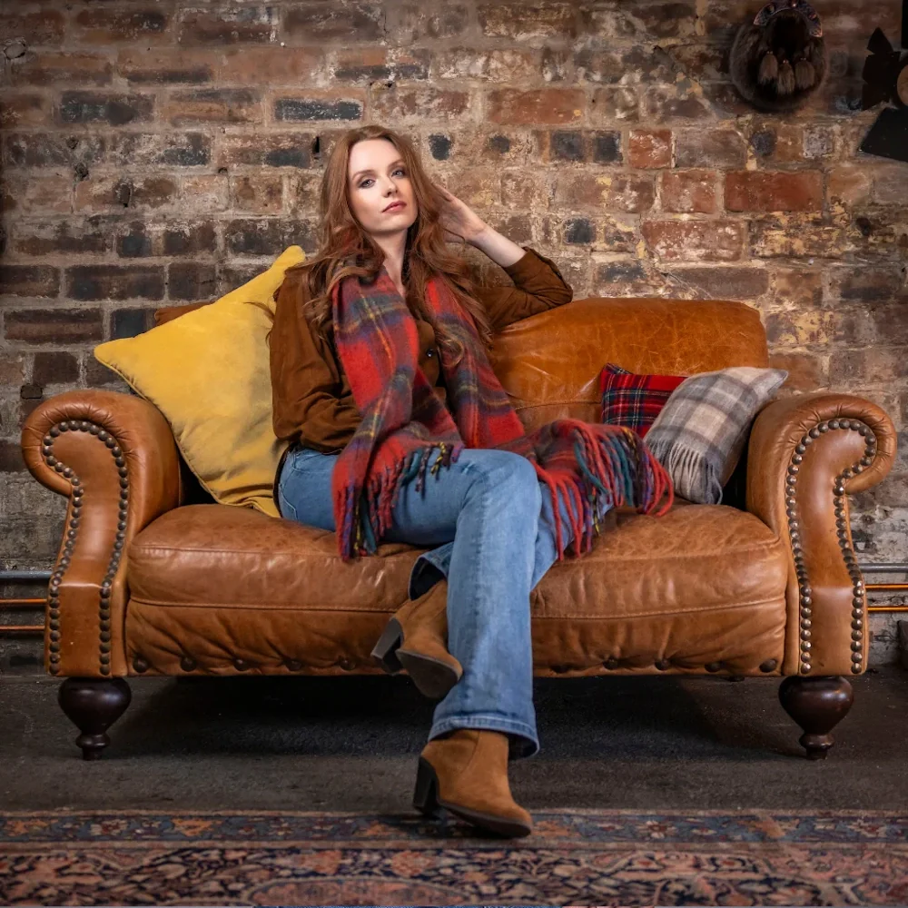 Soft Touch Herringbone Red Blanket Scarf - Image 2