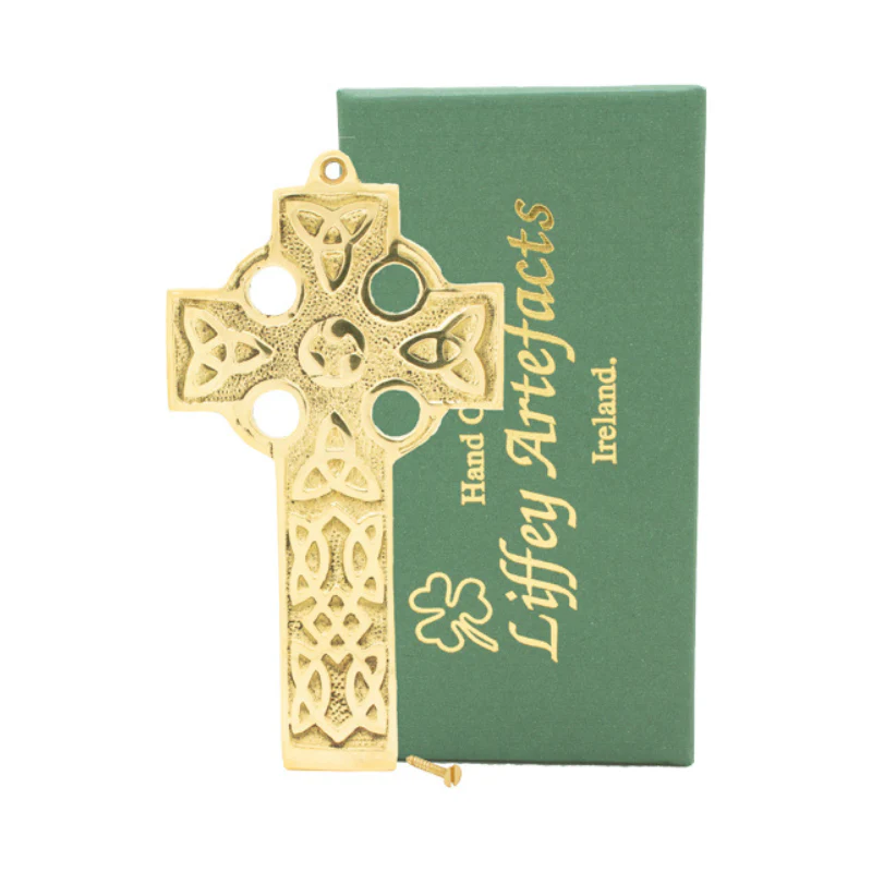 Solid Brass Trinity Knots Small Flat Celtic Cross - Image 2