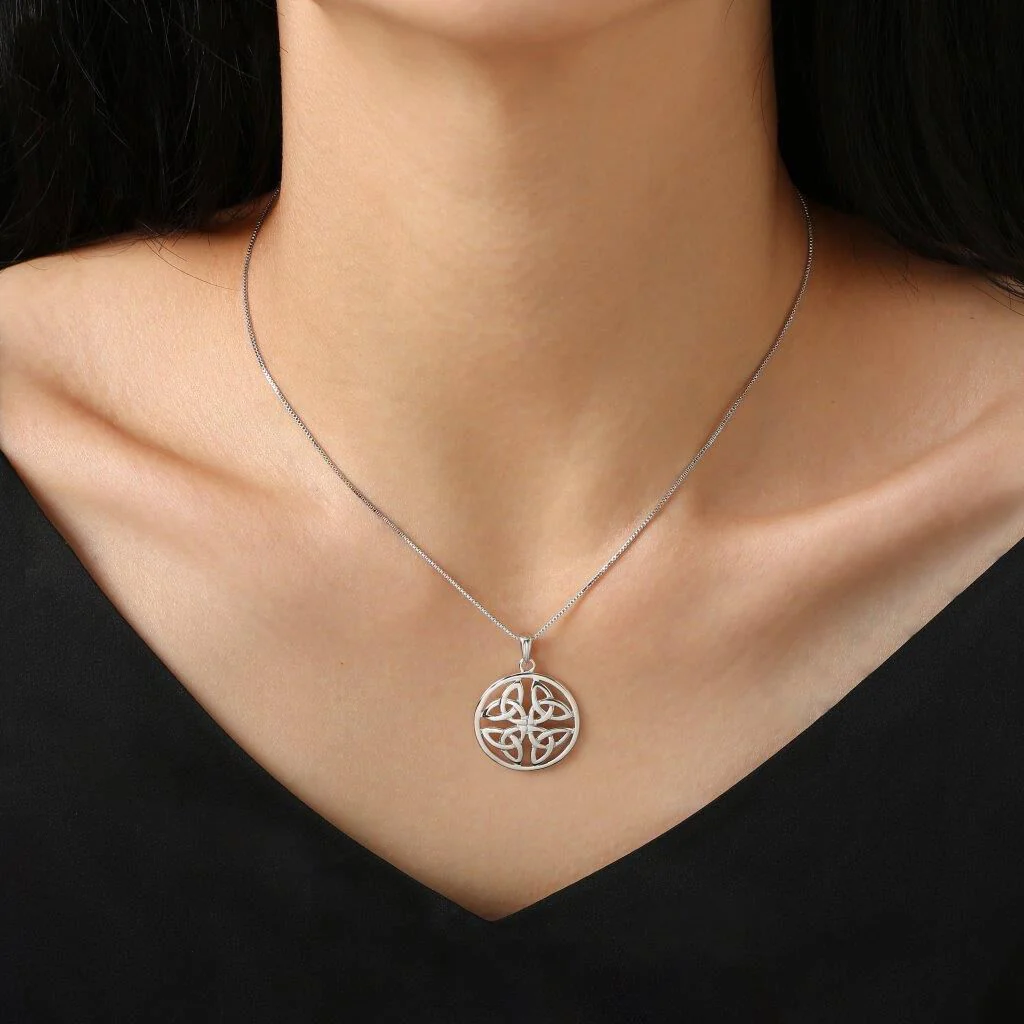 Sterling Silver 4 Trinity Knot Circle Necklace - Image 2