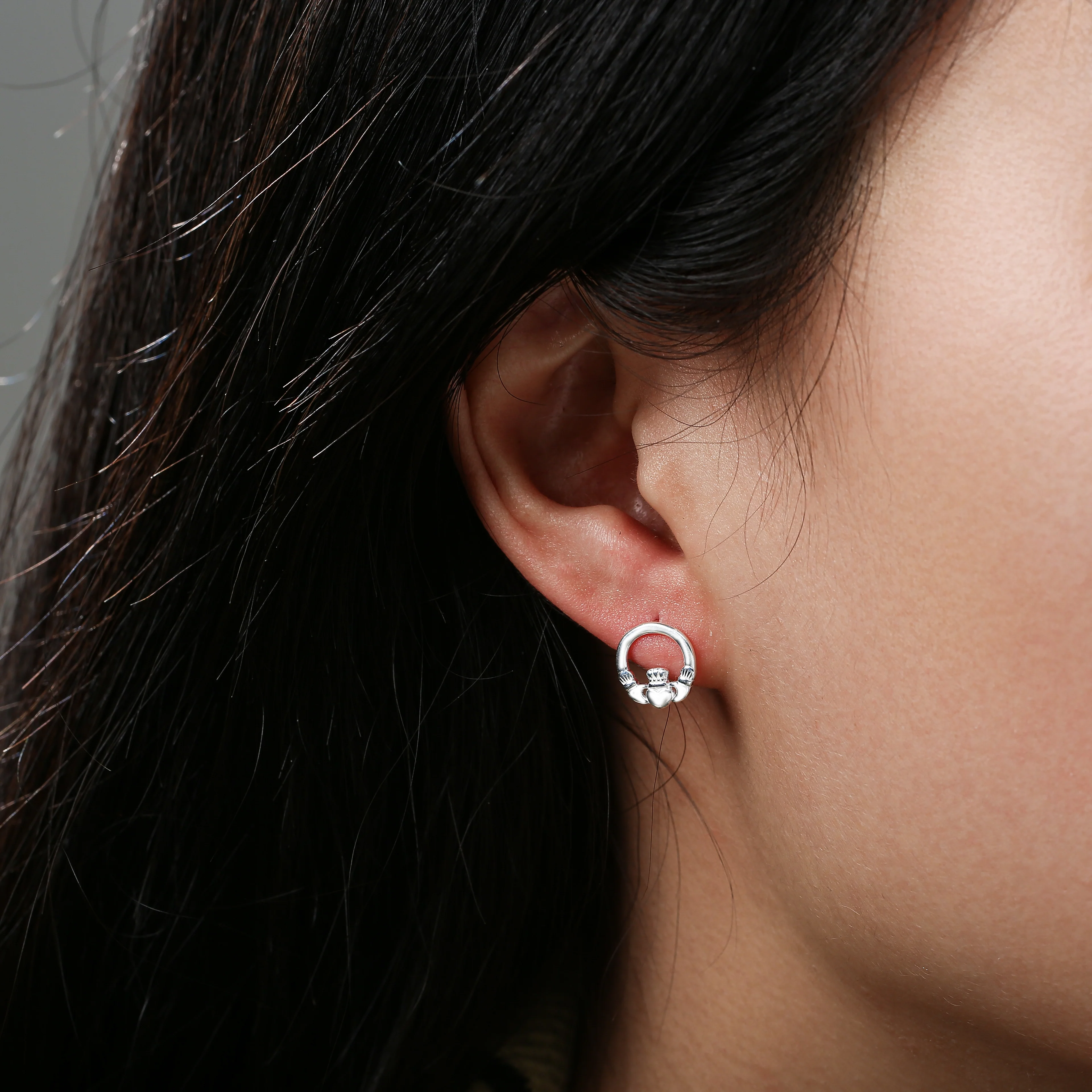 Sterling Silver Claddagh Stud Earrings - Image 3