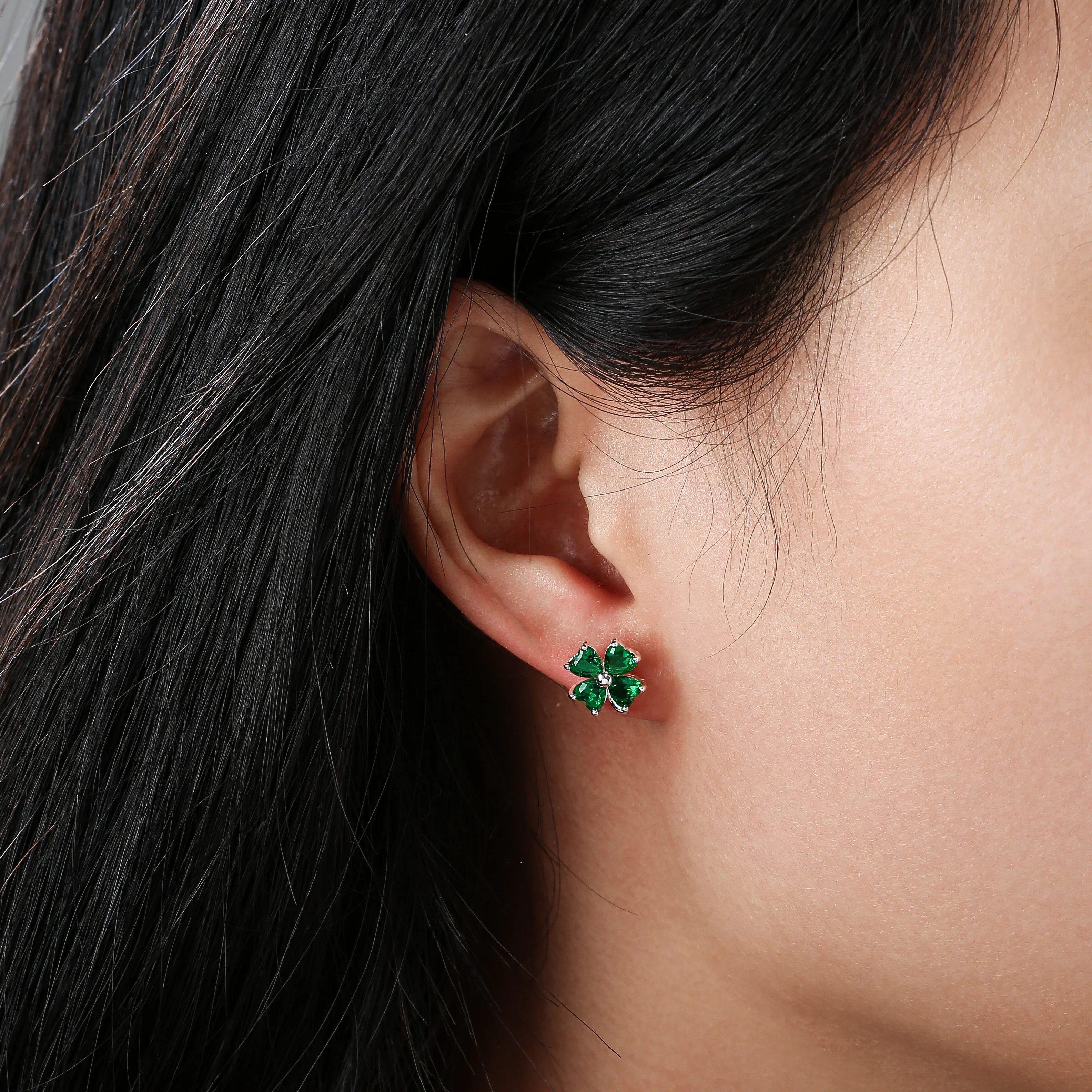 Sterling Silver Four Stone Green Clover Earrings - Image 2