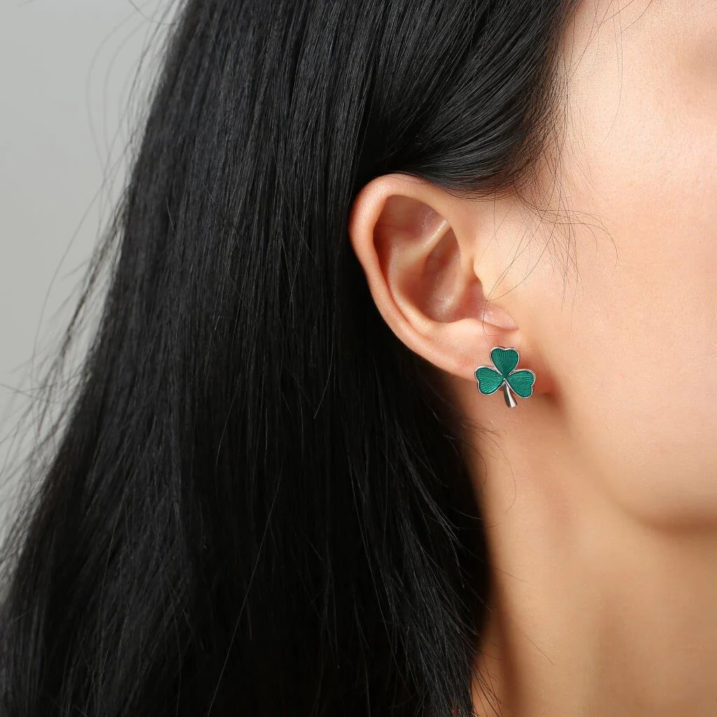 Sterling Silver Green Shamrock Earrings - Image 2