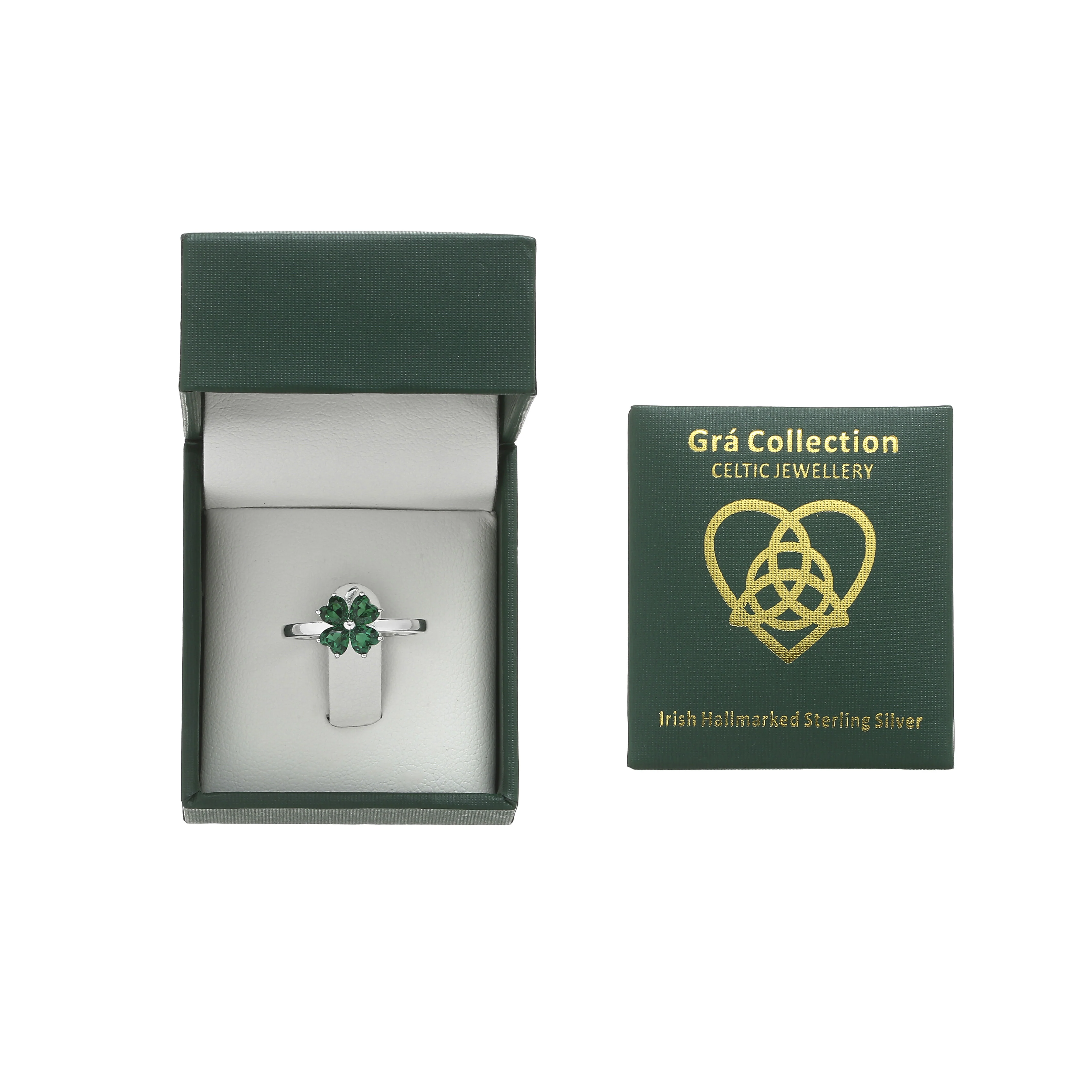 Sterling Silver Green Stone Clover Ring - Image 2