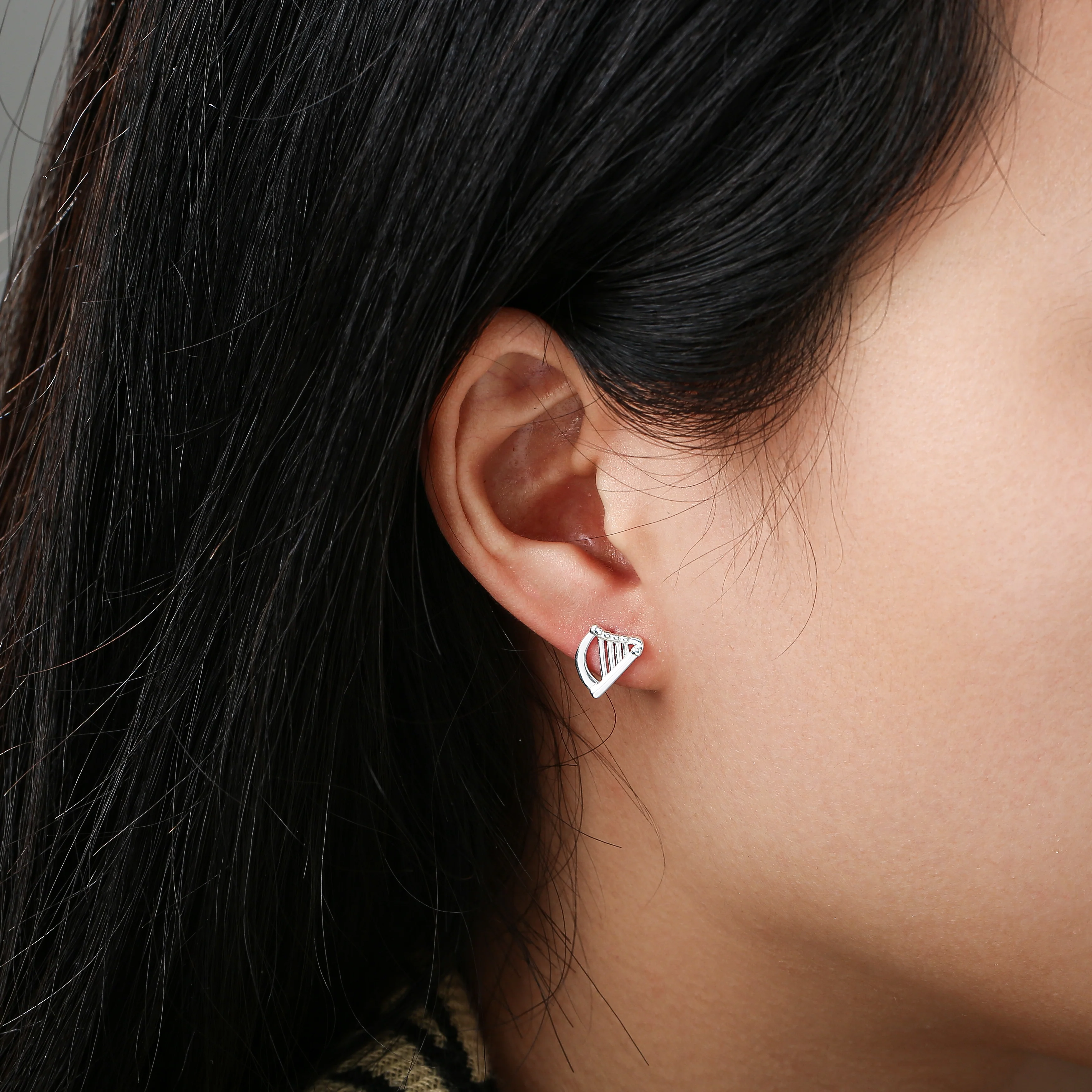 Sterling Silver Harp Stud Earrings - Image 3