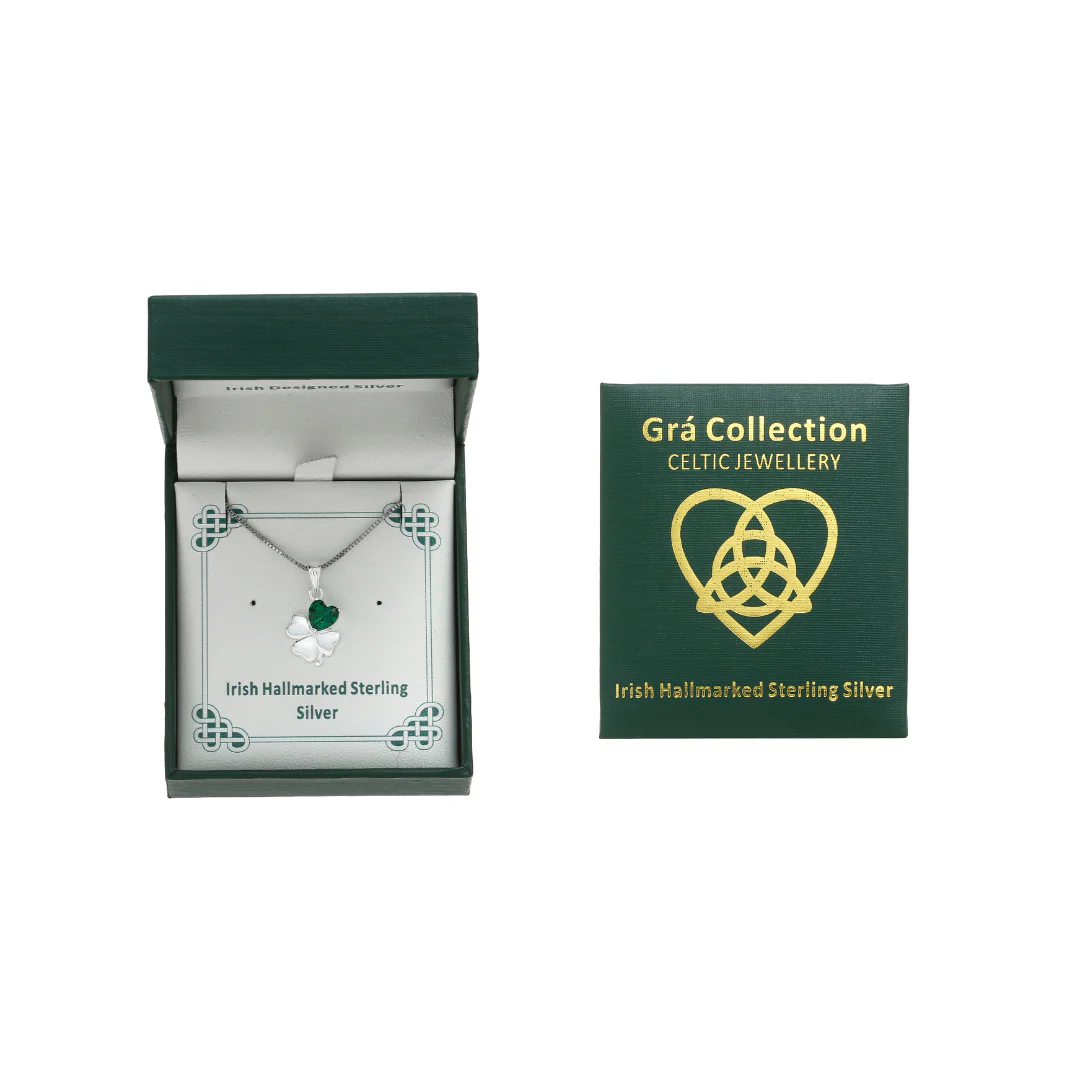 Sterling Silver One Green Stone Clover Pendant - Image 3