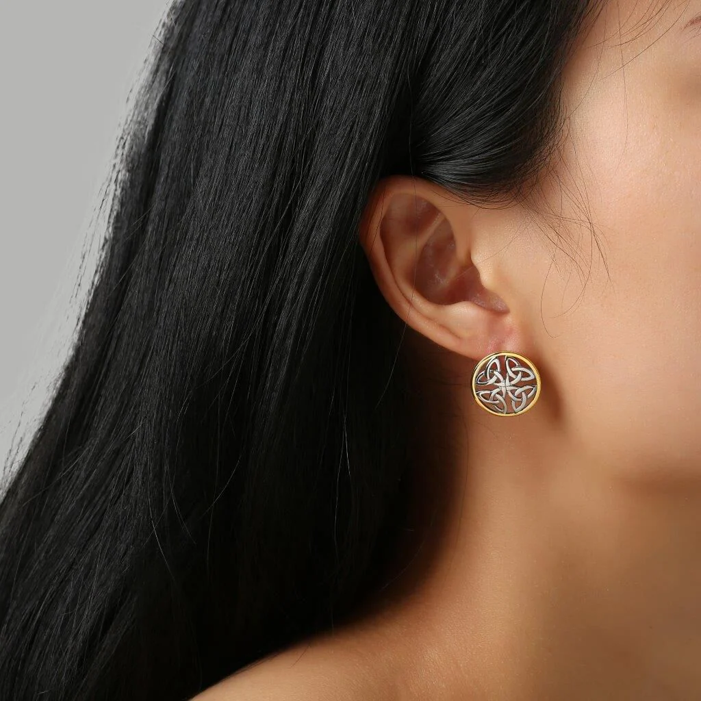 Sterling Silver & Spot Gold 4 Trinity Circle Earrings - Image 2