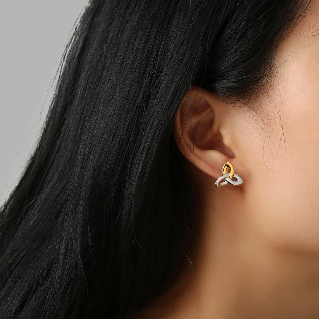Sterling Silver & Spot Gold Trinity Earrings - Image 2